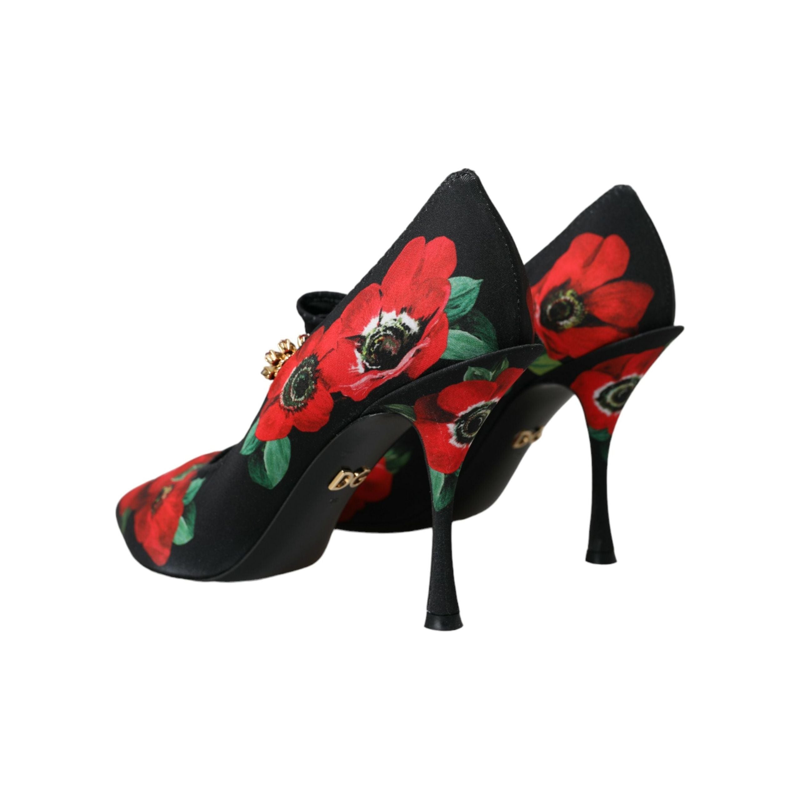 Black Floral Crystal Mary Jane Pumps Shoes