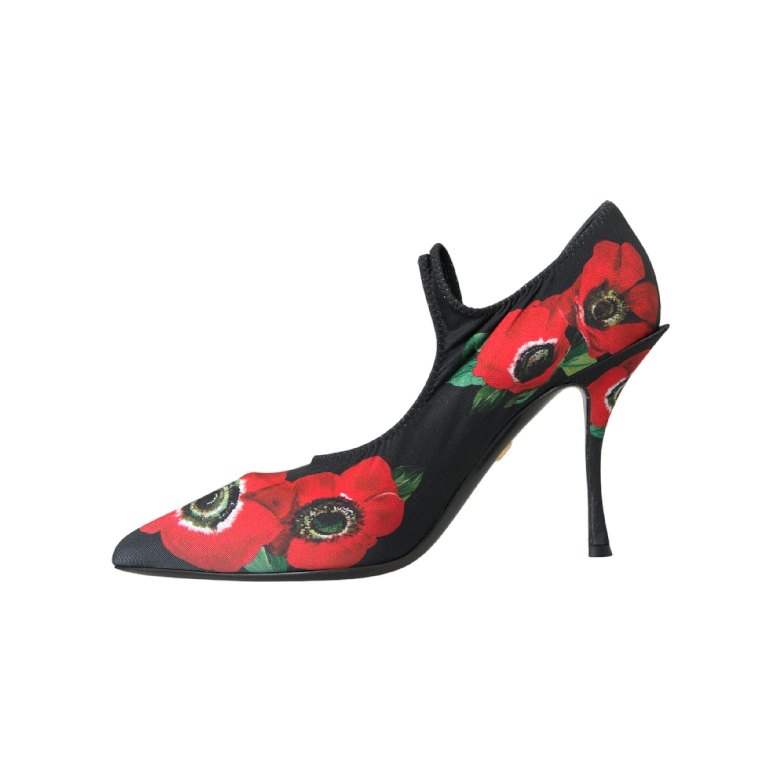 Black Floral Crystal Mary Jane Pumps Shoes