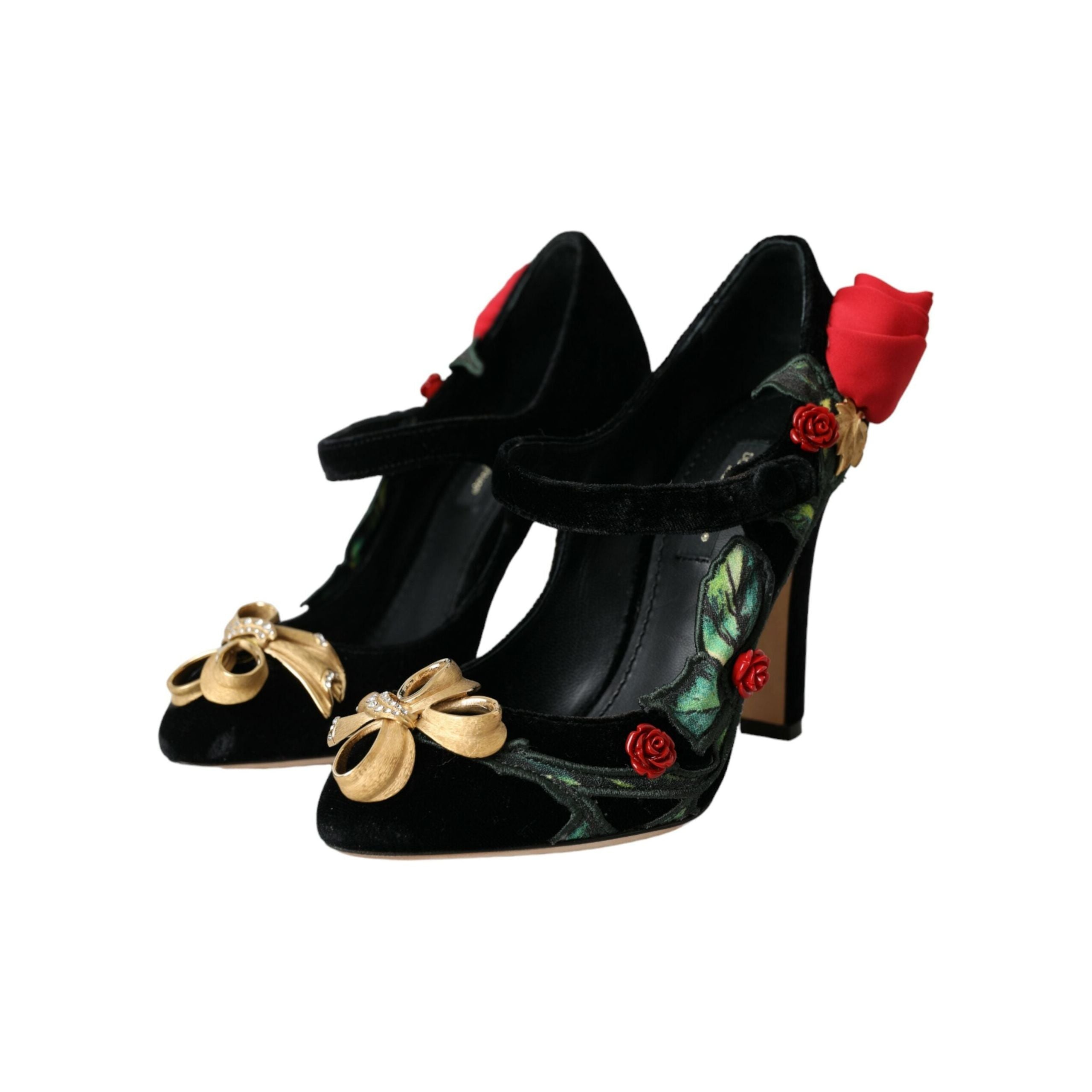 Black Roses Crystal Brooch Mary Jane Shoes