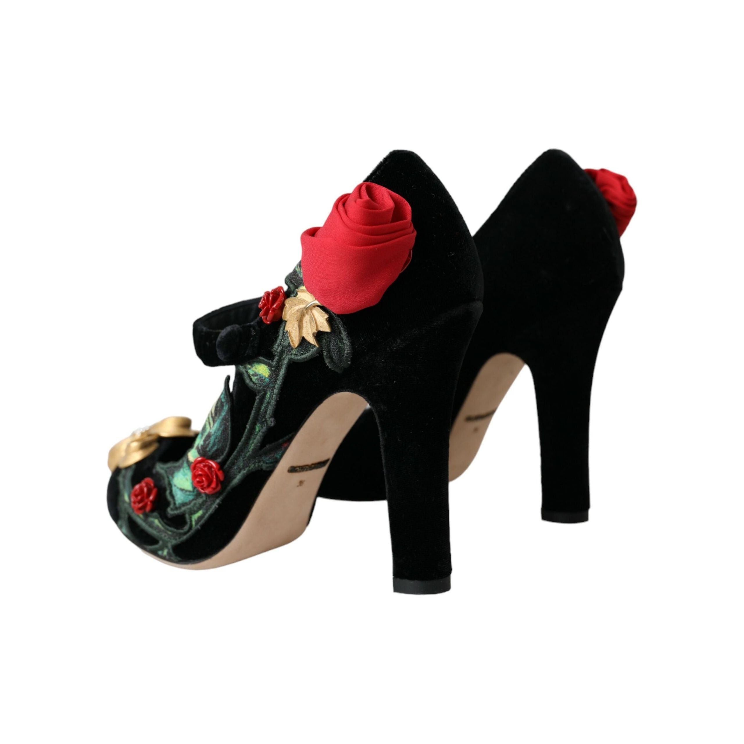 Black Roses Crystal Brooch Mary Jane Shoes