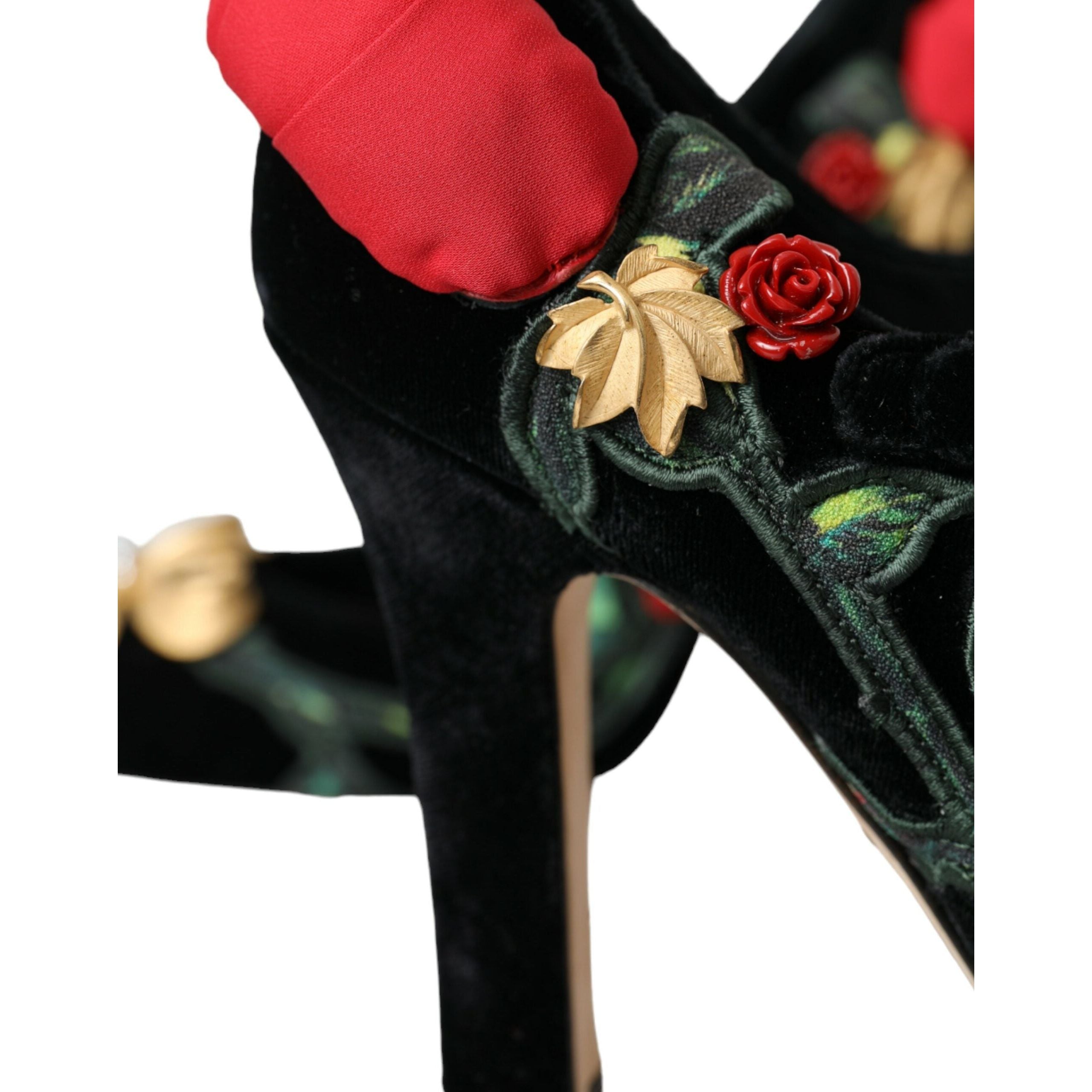 Black Roses Crystal Brooch Mary Jane Shoes