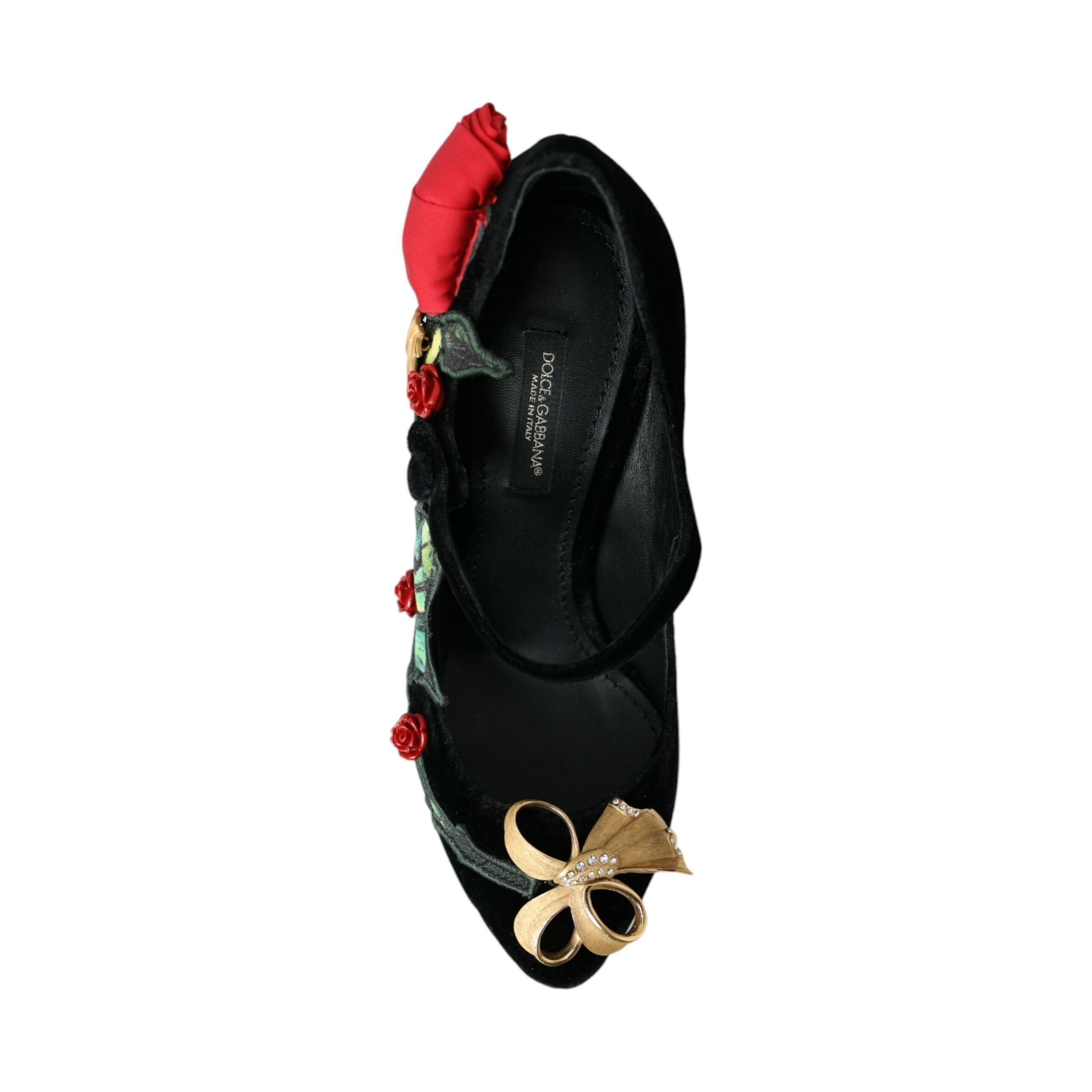 Black Roses Crystal Brooch Mary Jane Shoes