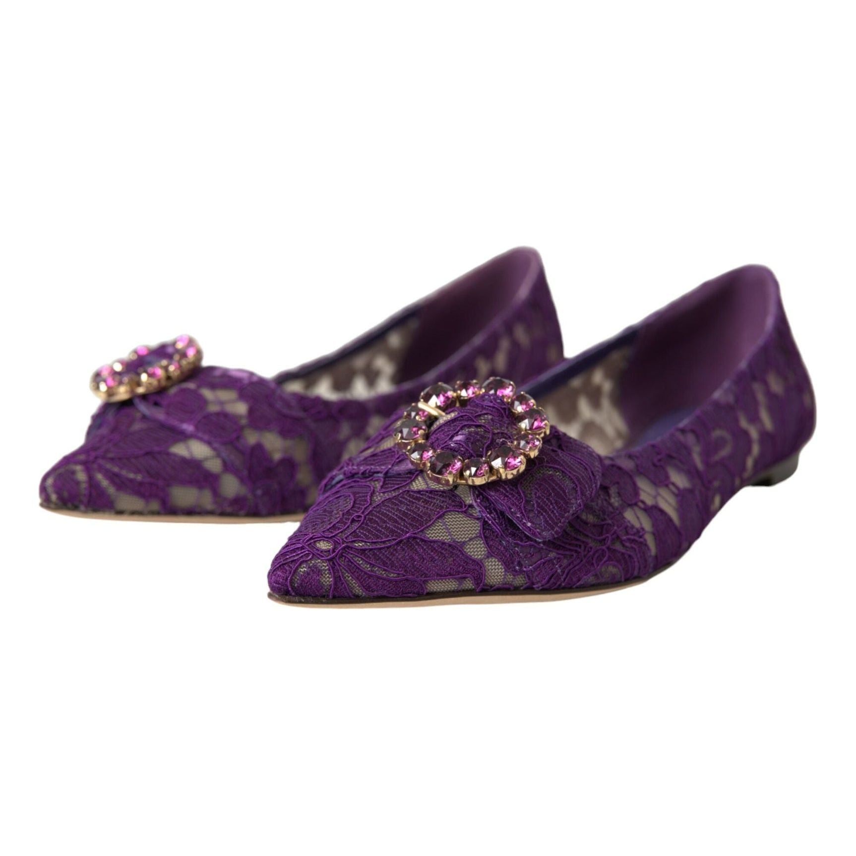 Purple Taormina Lace Crystal Loafers Shoes