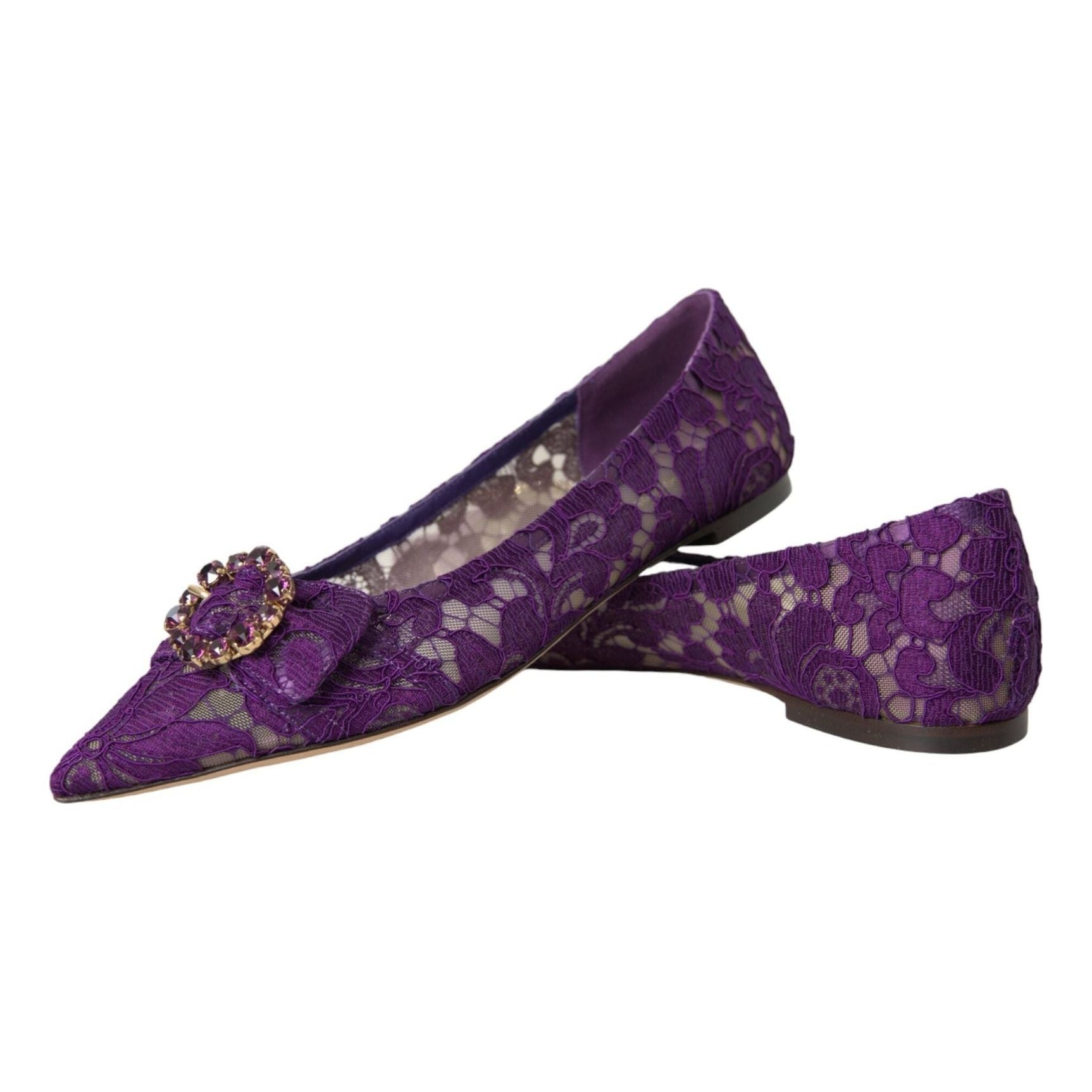 Purple Taormina Lace Crystal Loafers Shoes