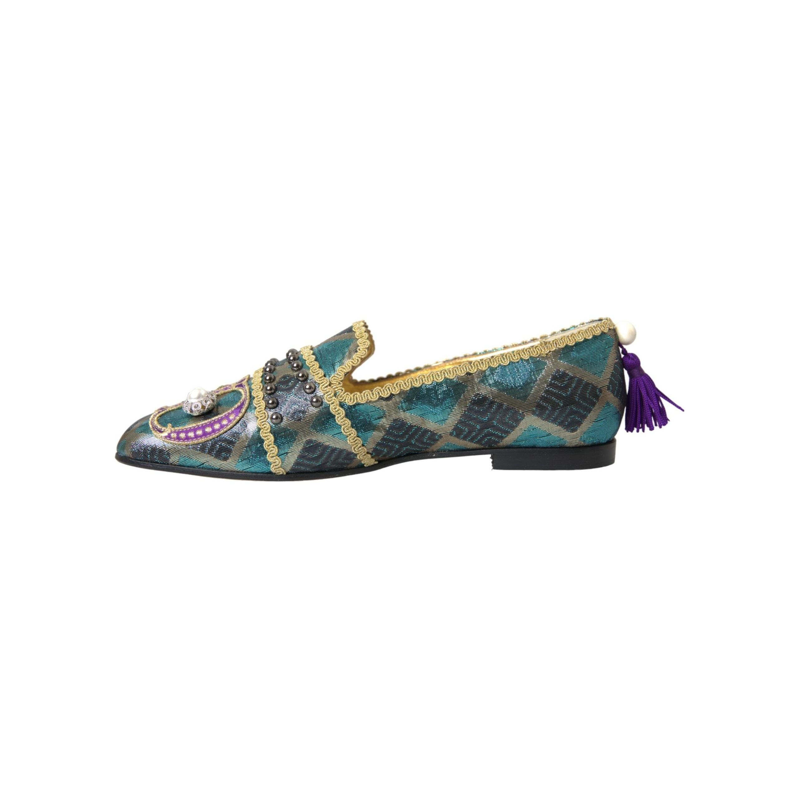 Multicolor Jacquard Embellished Loafers Shoes