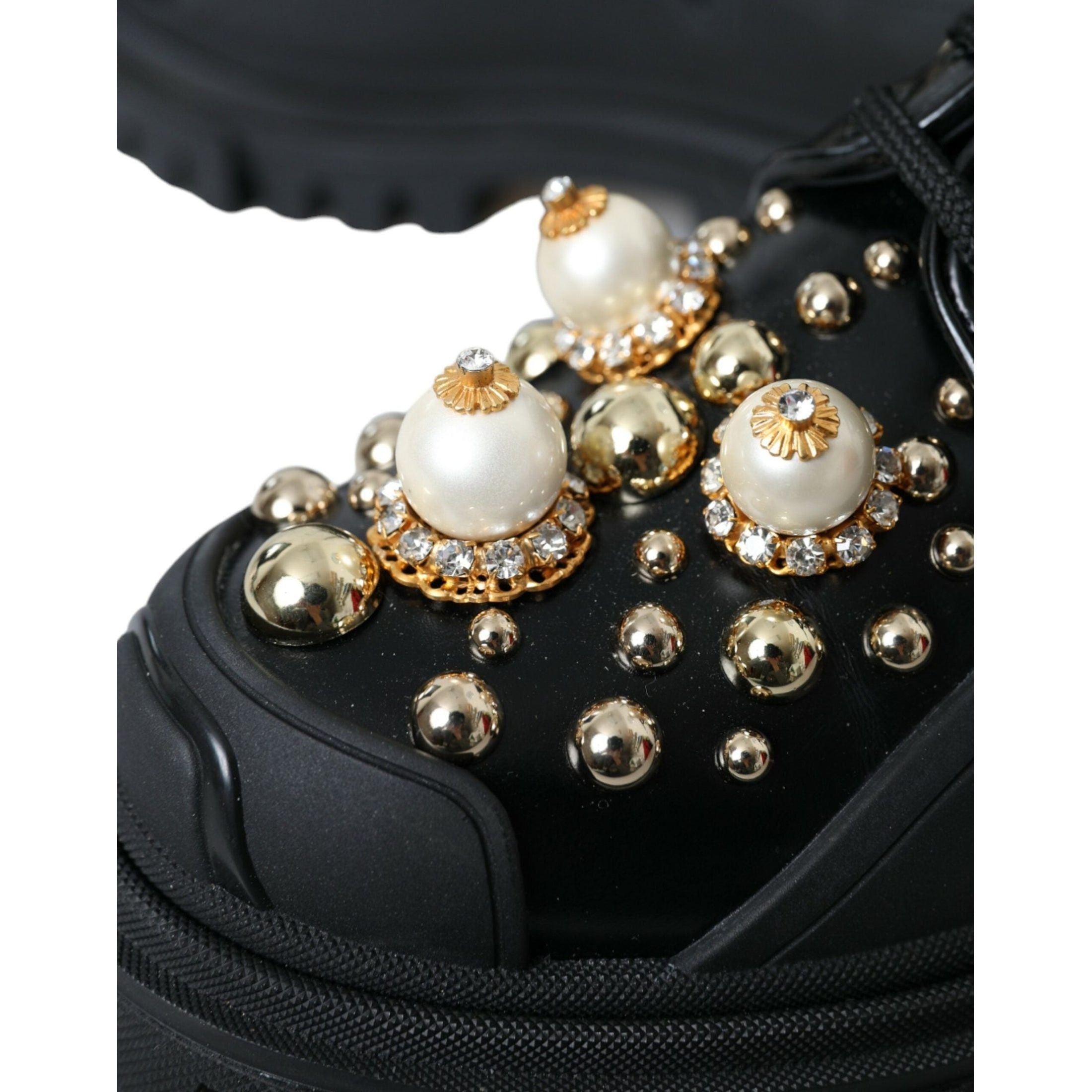 Black Leather Trekking Derby Embellished Shoes