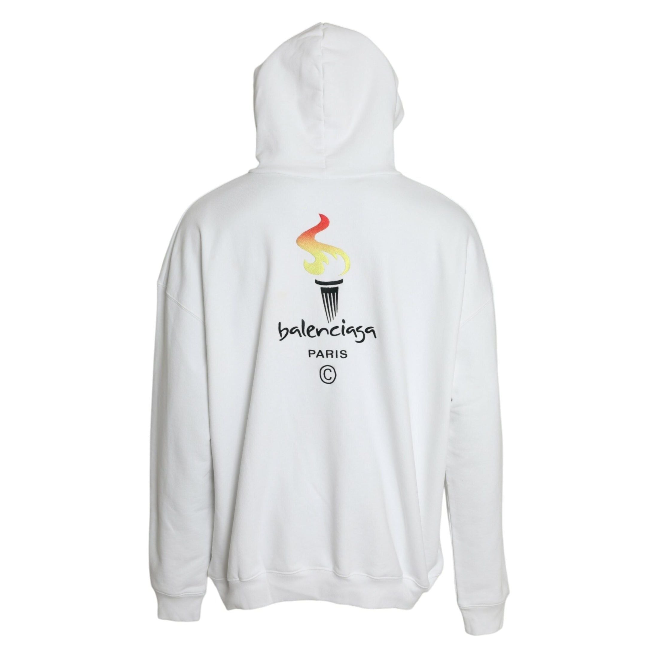 White Cotton Logo Hooded Pullover Sweatshirt Sweater