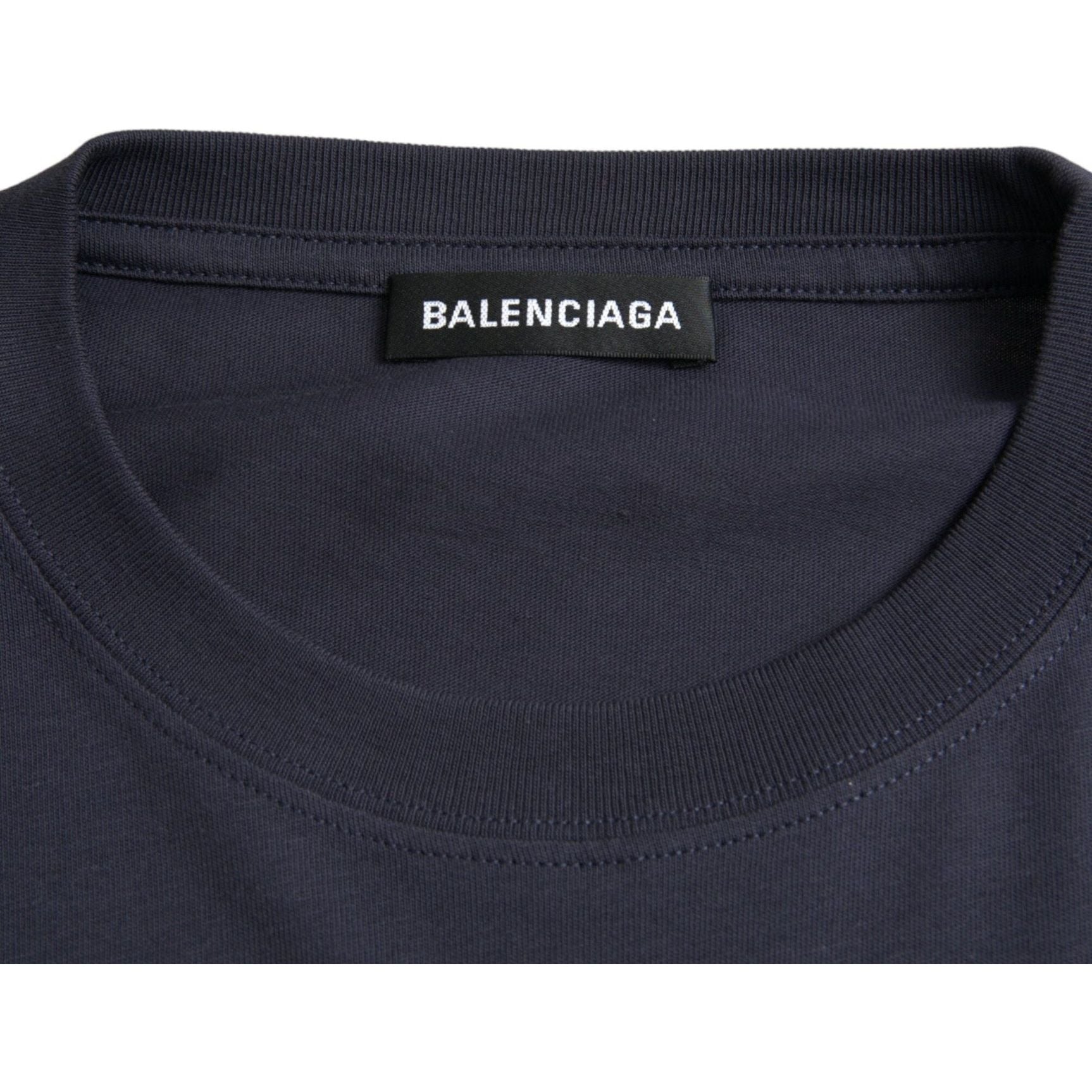 Dark Blue Cotton Logo Crew Neck Short Sleeves T-shirt