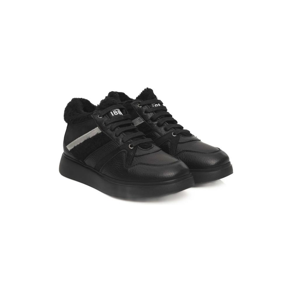 Black Leather Women Platform Sneaker