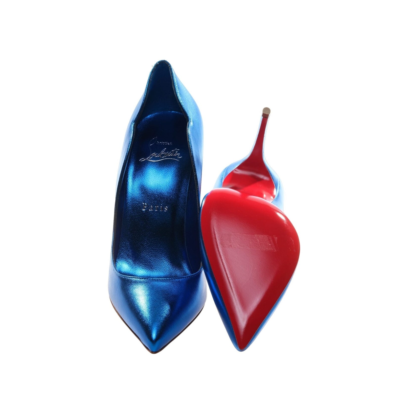 Hot Chick 100 Blue Mirrored Patent Leather High Heel Pumps