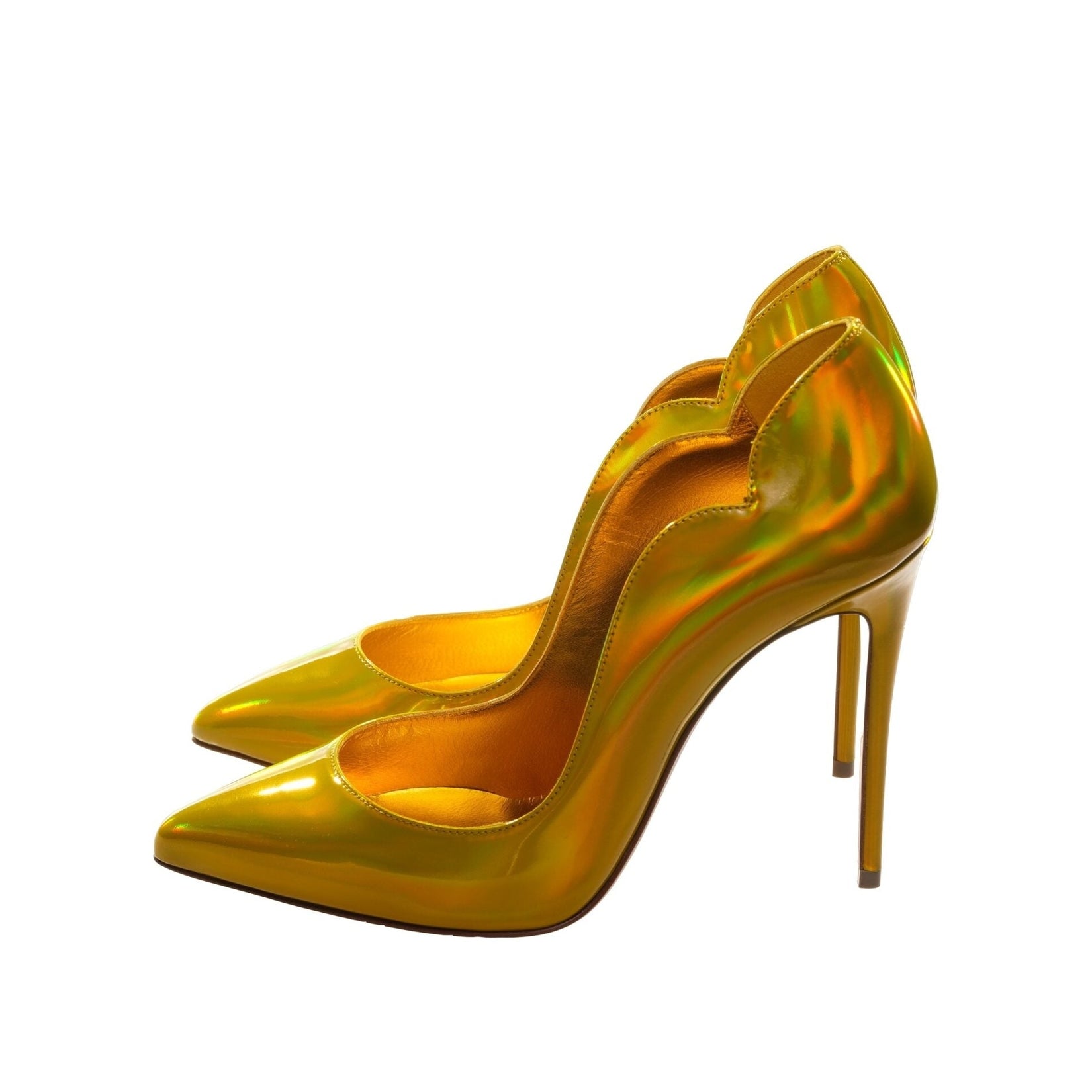 Hot Chick 100 Yellow Mirrored Patent Leather High Heel Pumps