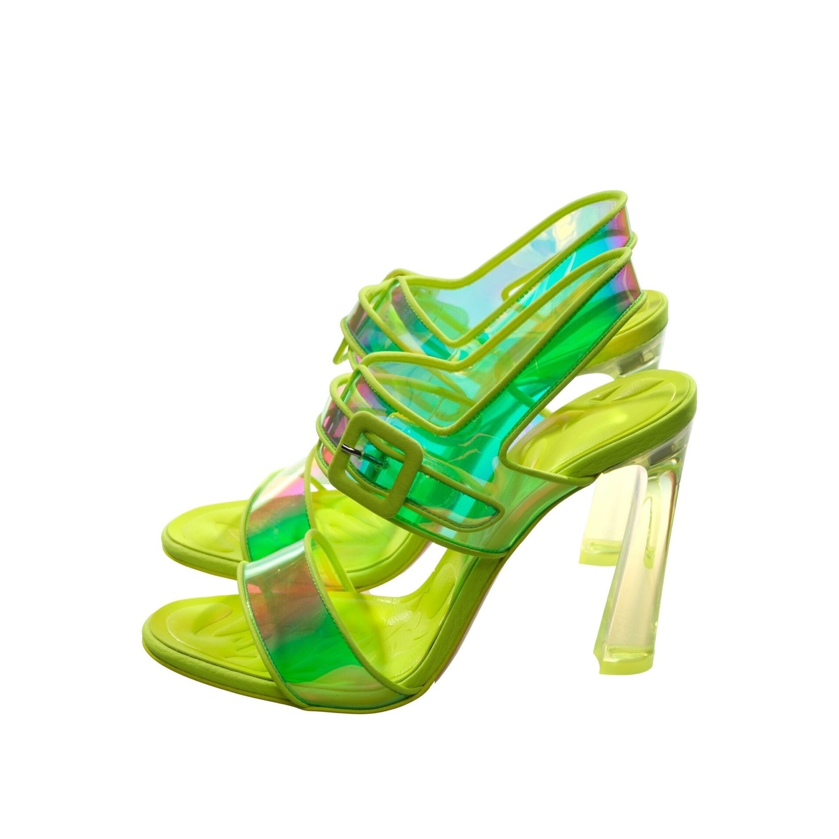 Loubi Duniss 100 Neon Fluoro Yellow Strappy High Heels