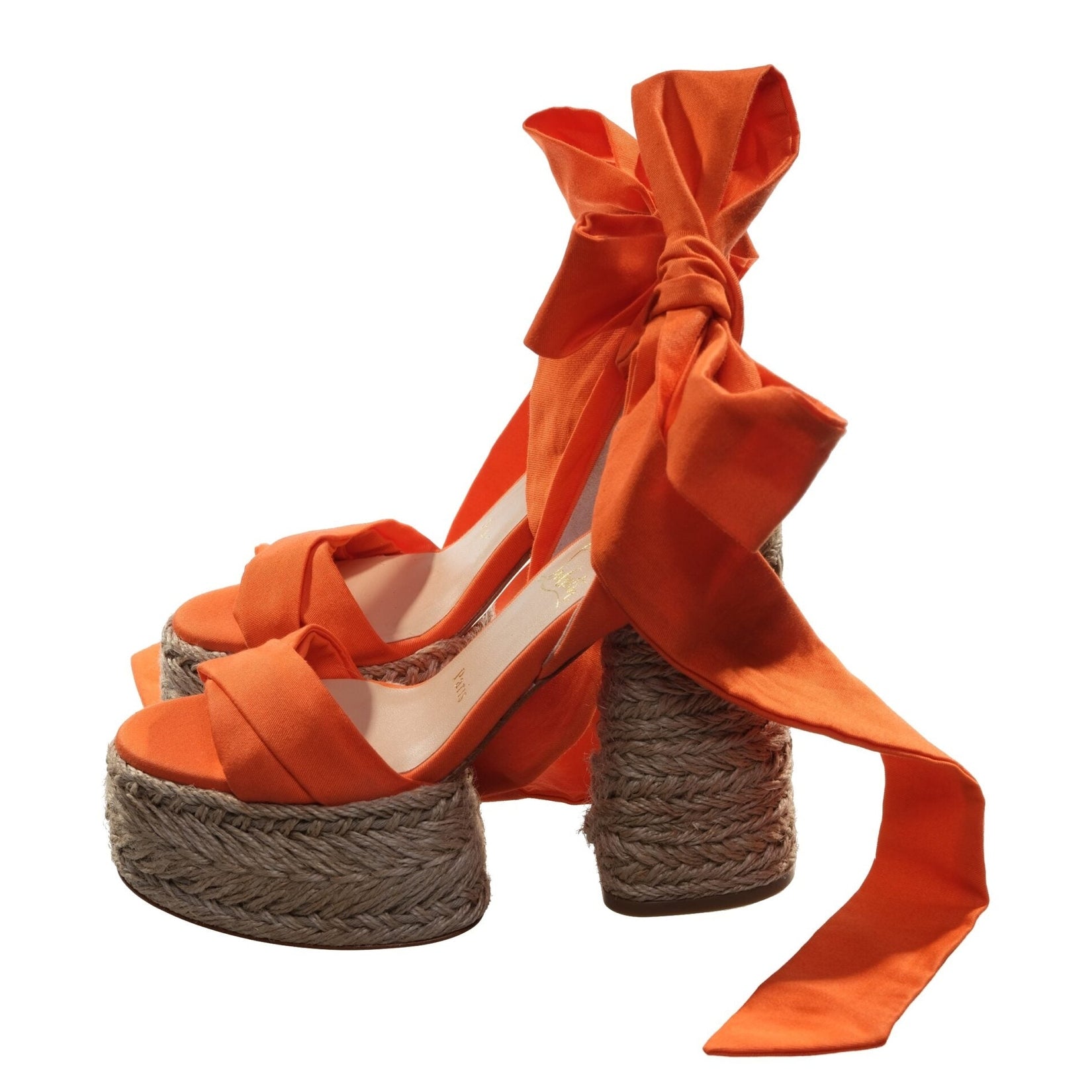 Mariza du Desert Orange and Natural Ankle Wrap Around High Heel Wedges