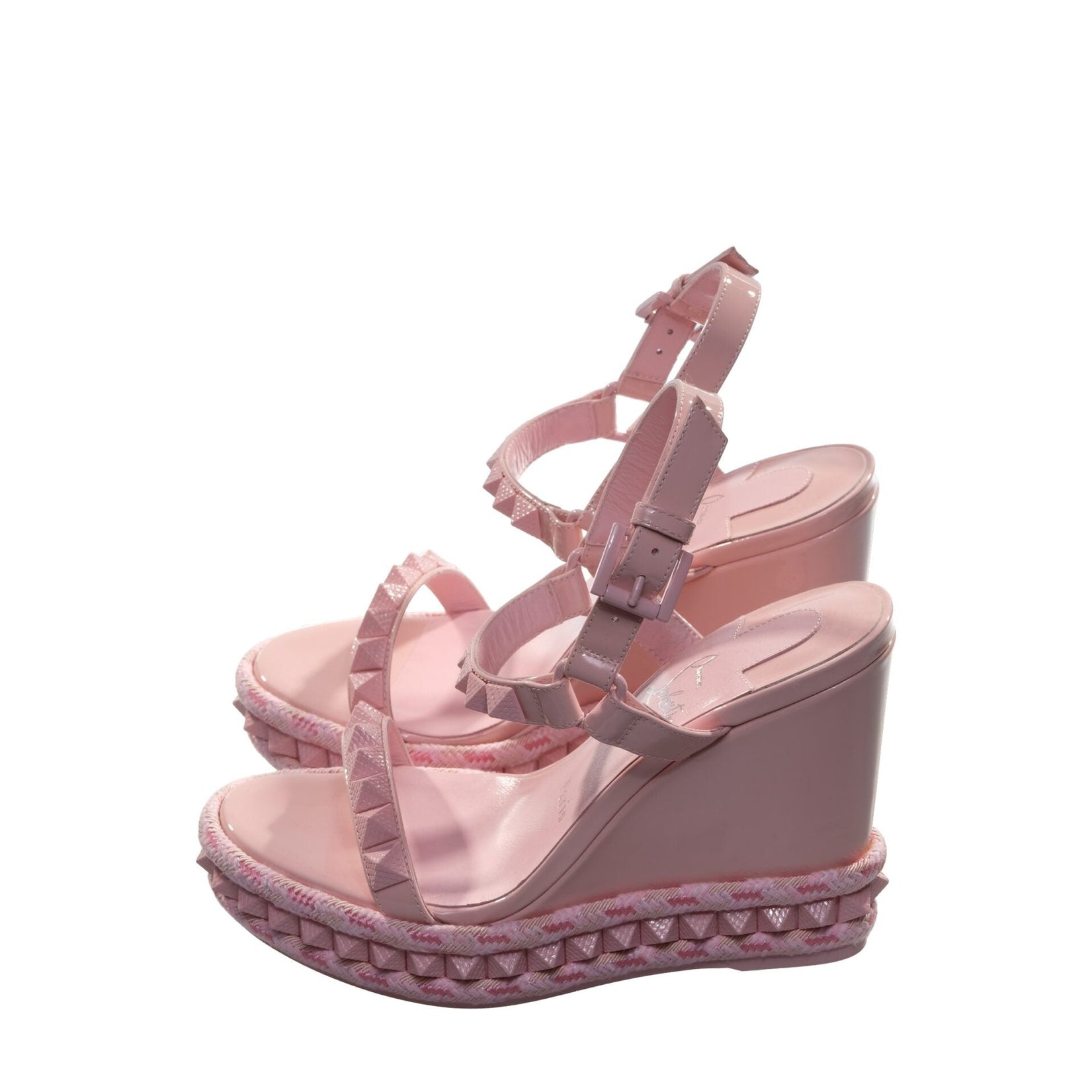 Pyraclou 100 Rosy Pink Studded Patent Leather High Heel Wedge Sandals