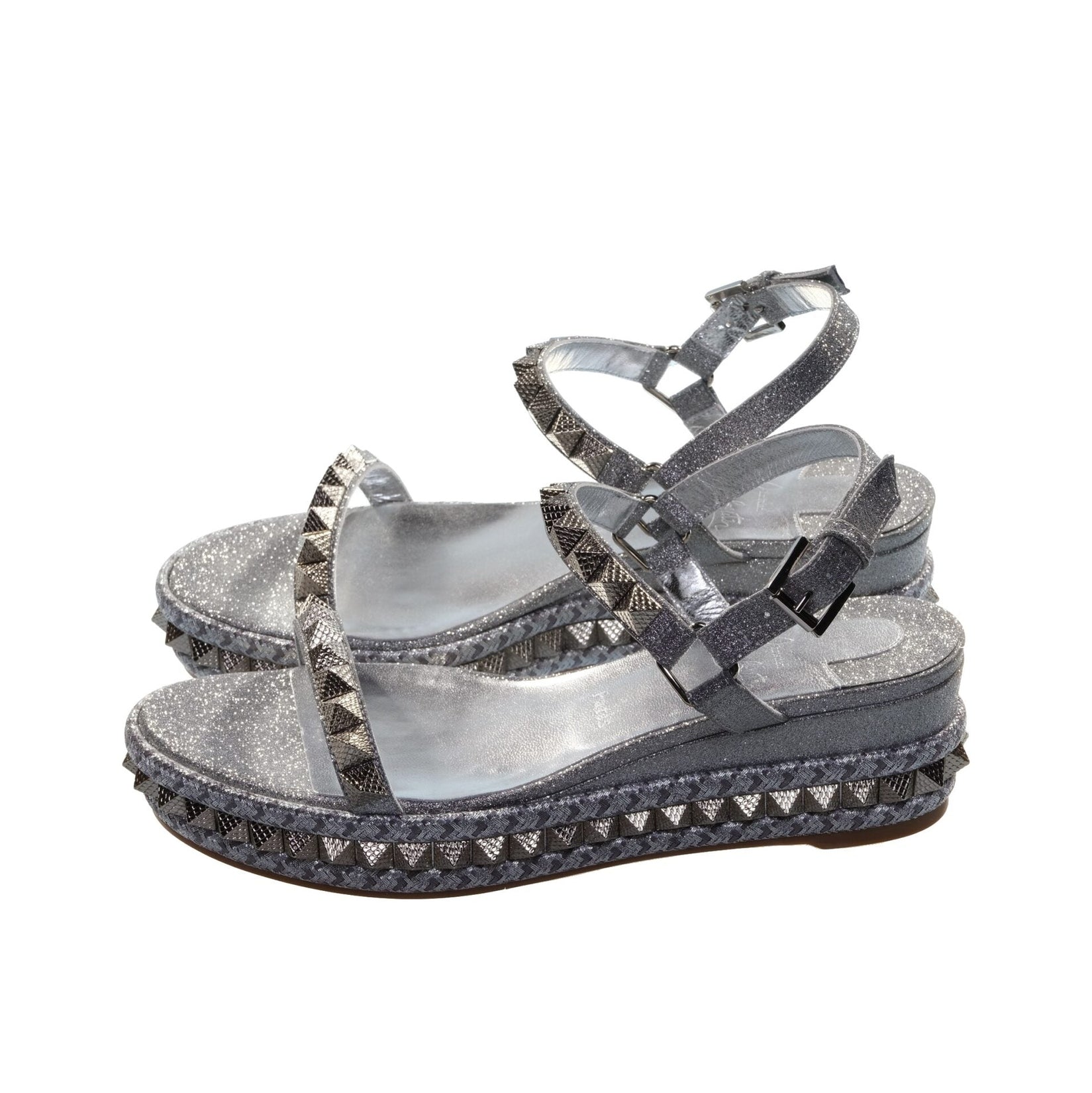 Pyraclou 60 Silver Studded Platform Wedge Sandals