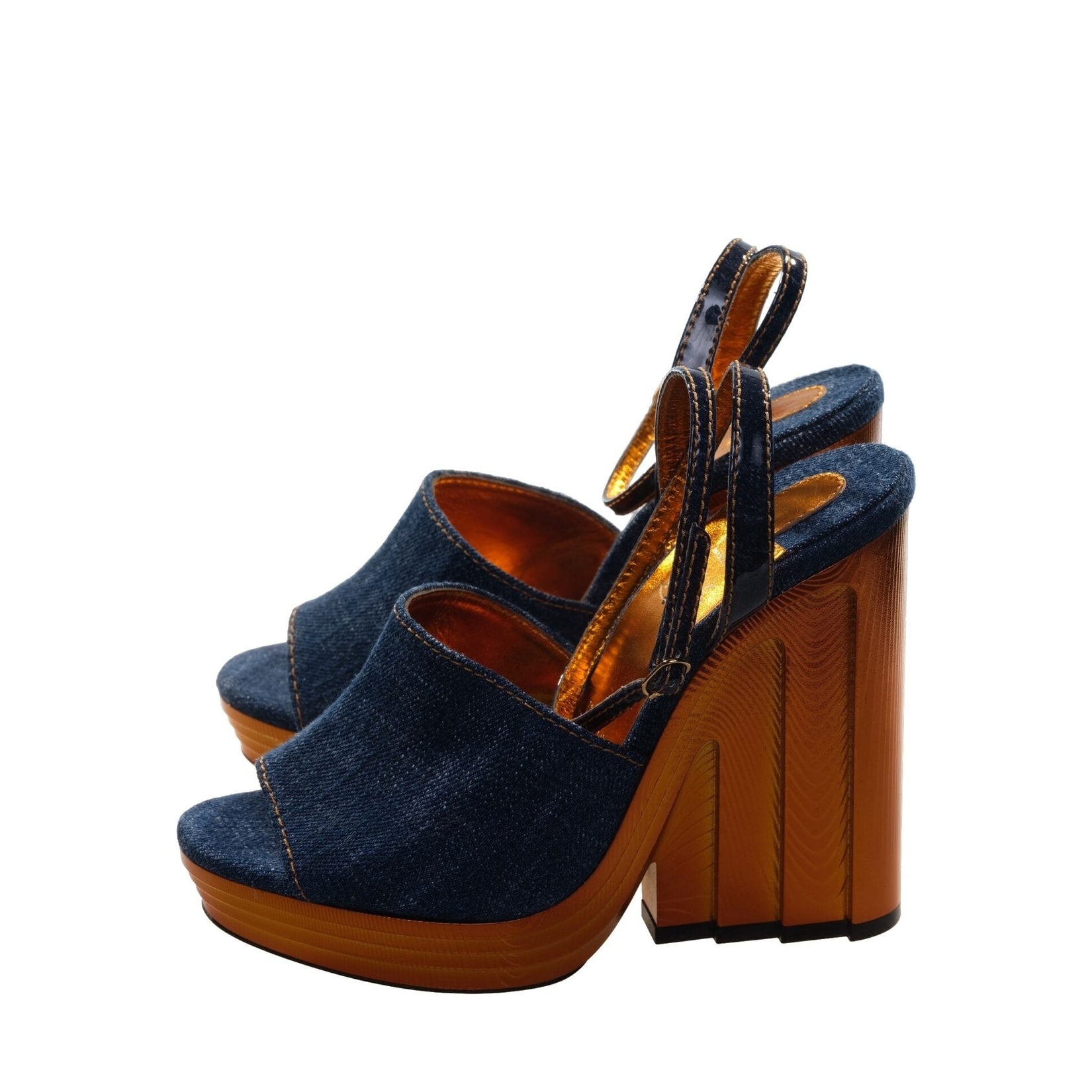 Mira Colunata 120 Navy Blue Denim and Galvanized Heel Wedges