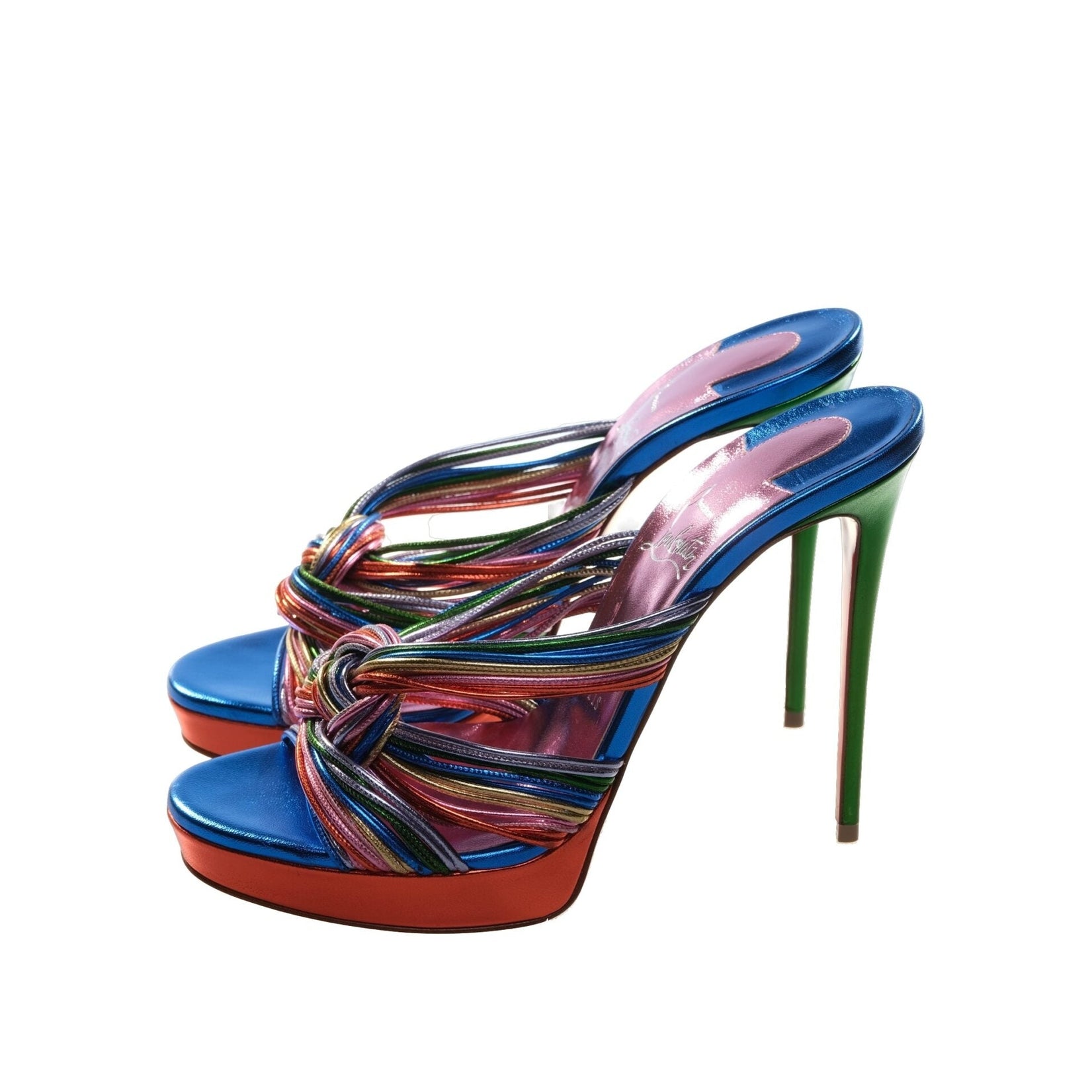 Multitaski Alta 120 Multicoloured Leather Knotted Strappy High Heel Mules