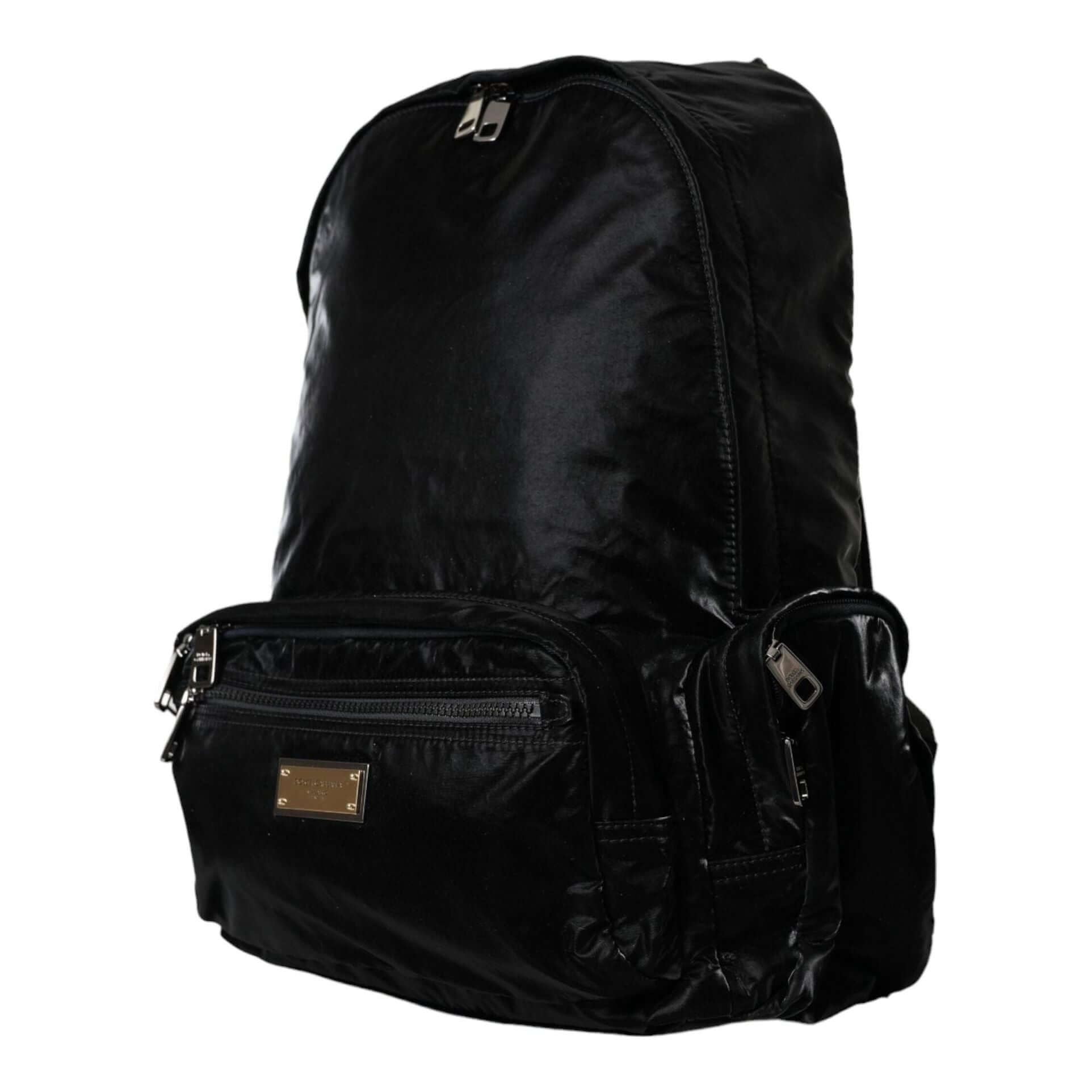 Black Patent Leather Logo Plaque Backpack Bag