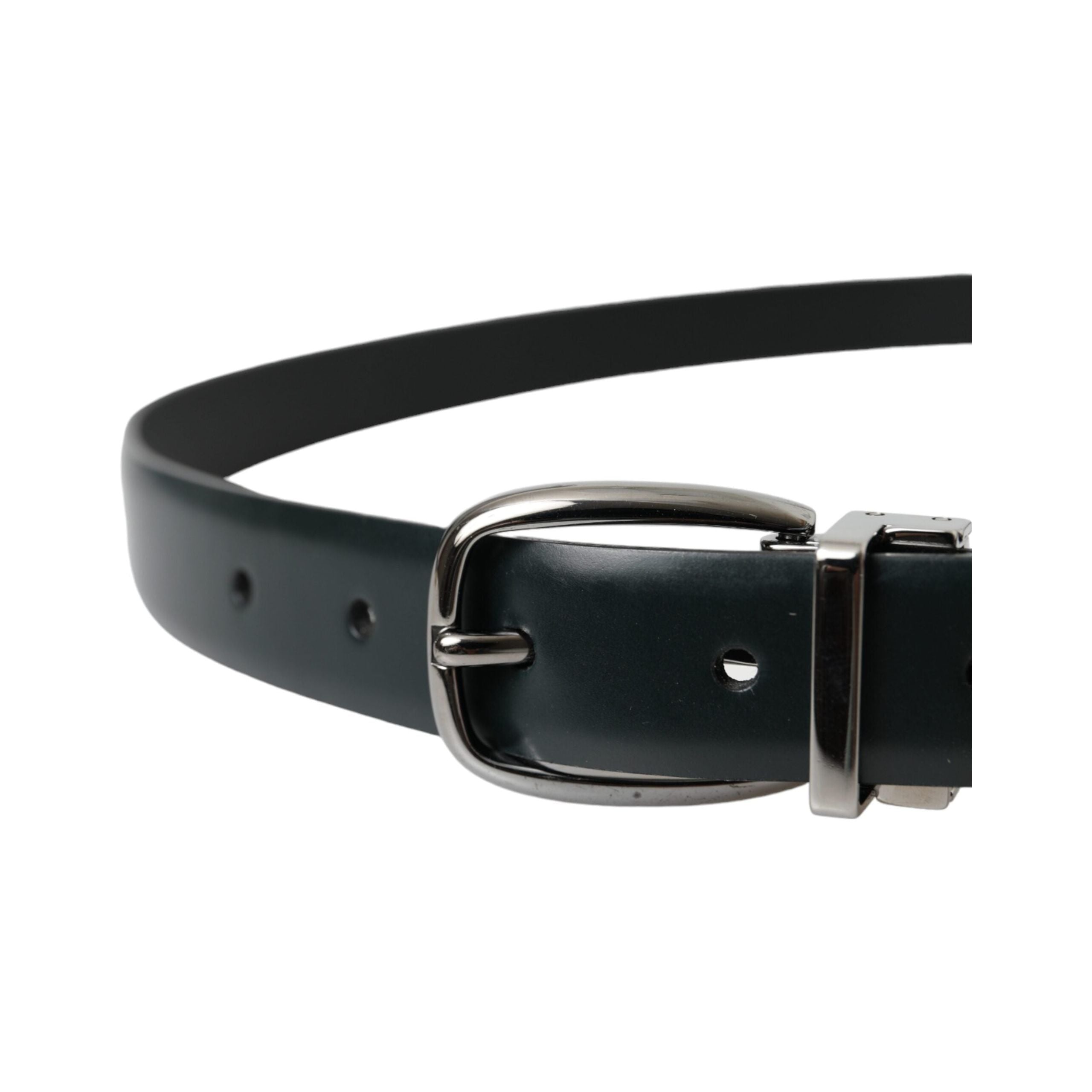 Black Leather Silver Metal Buckle Belt Men