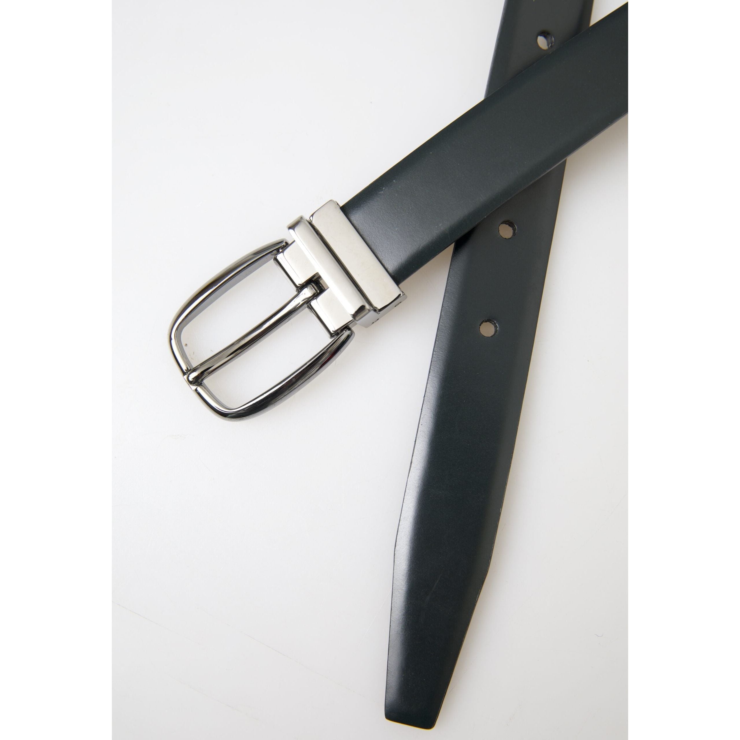 Black Leather Silver Metal Buckle Belt Men