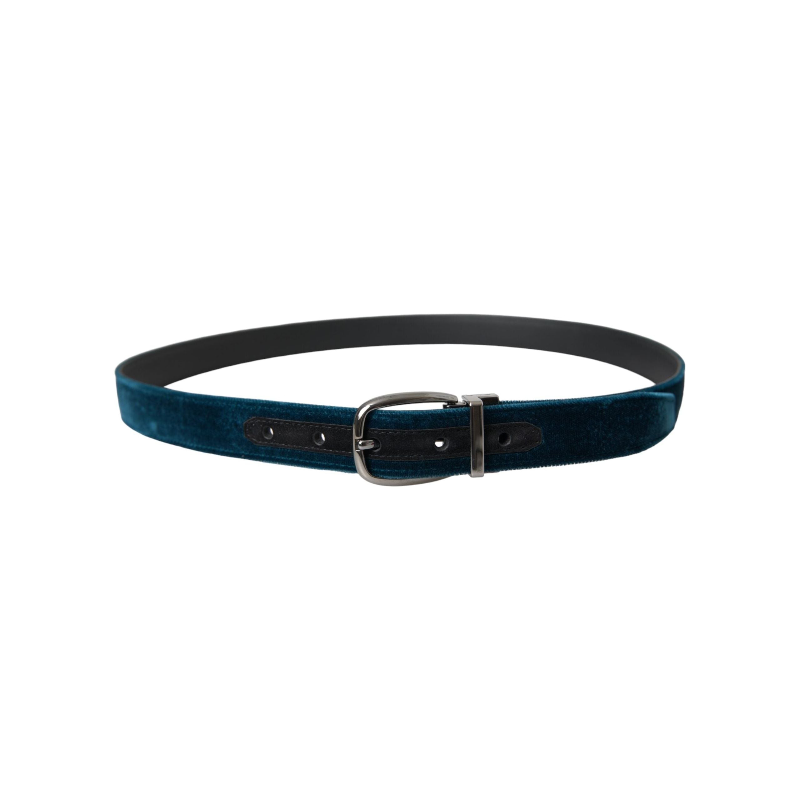 Blue Velvet Leather Silver Metal Buckle Belt