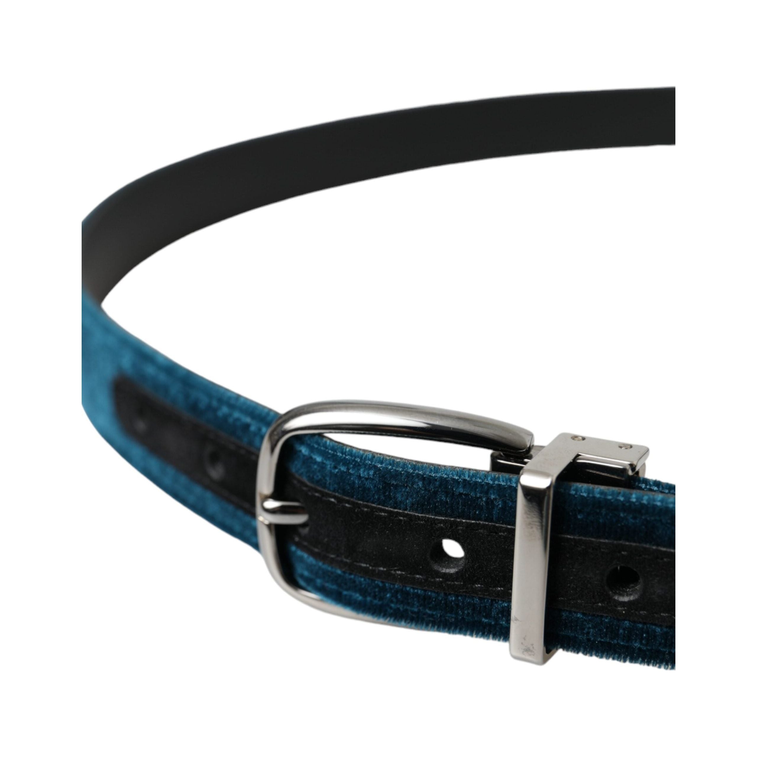 Blue Velvet Leather Silver Metal Buckle Belt