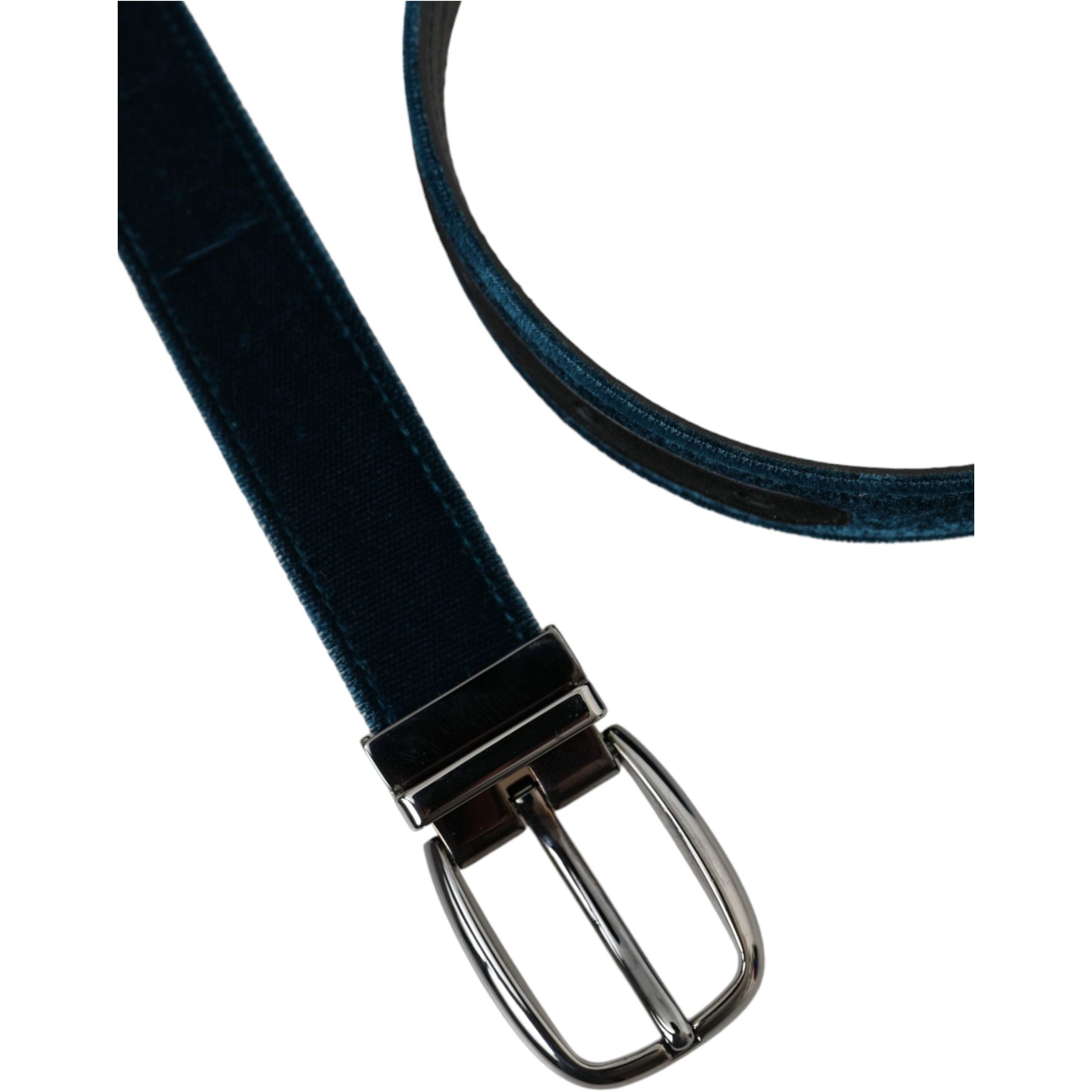 Blue Velvet Leather Silver Metal Buckle Belt