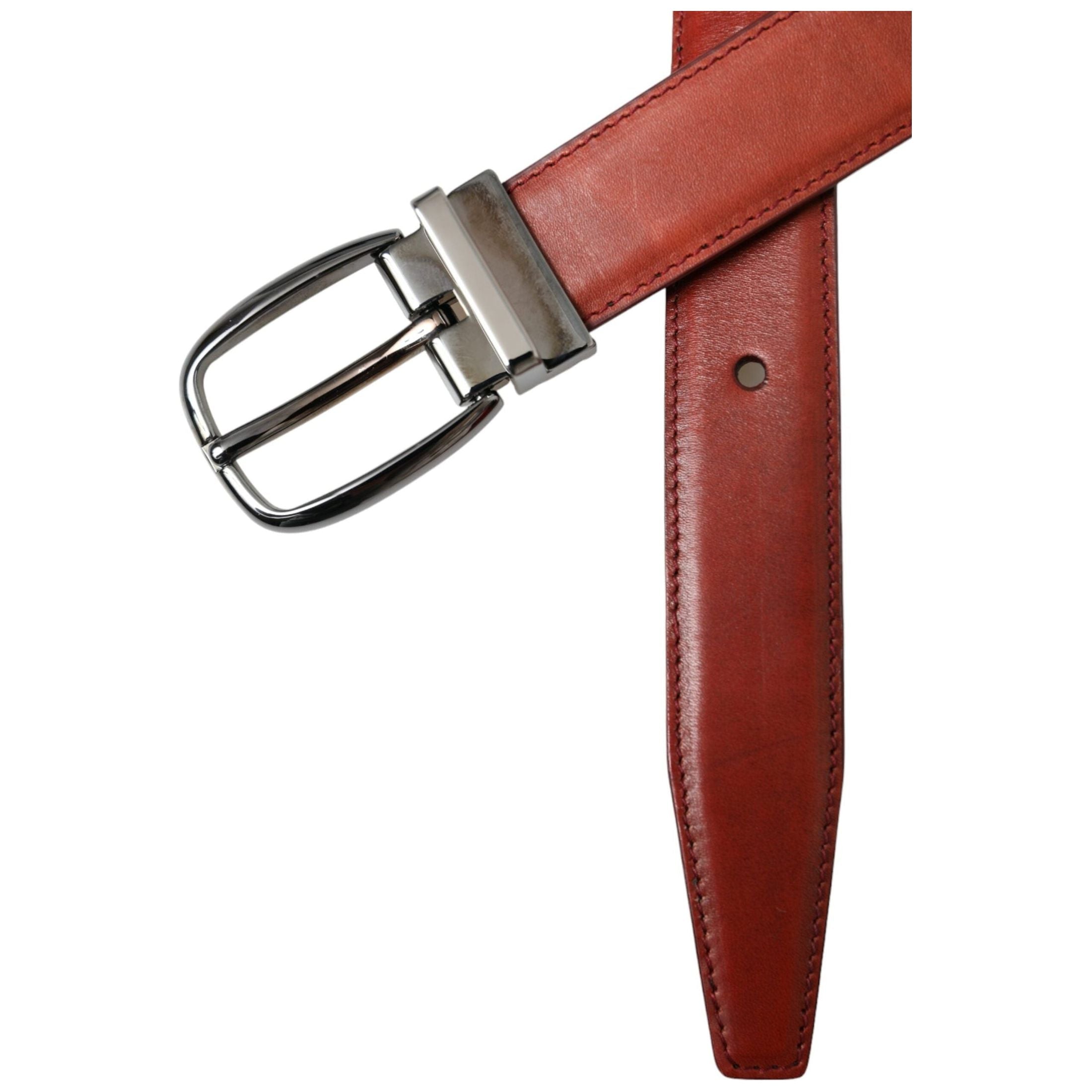 Brown Leather Silver Metal Buckle Belt Men