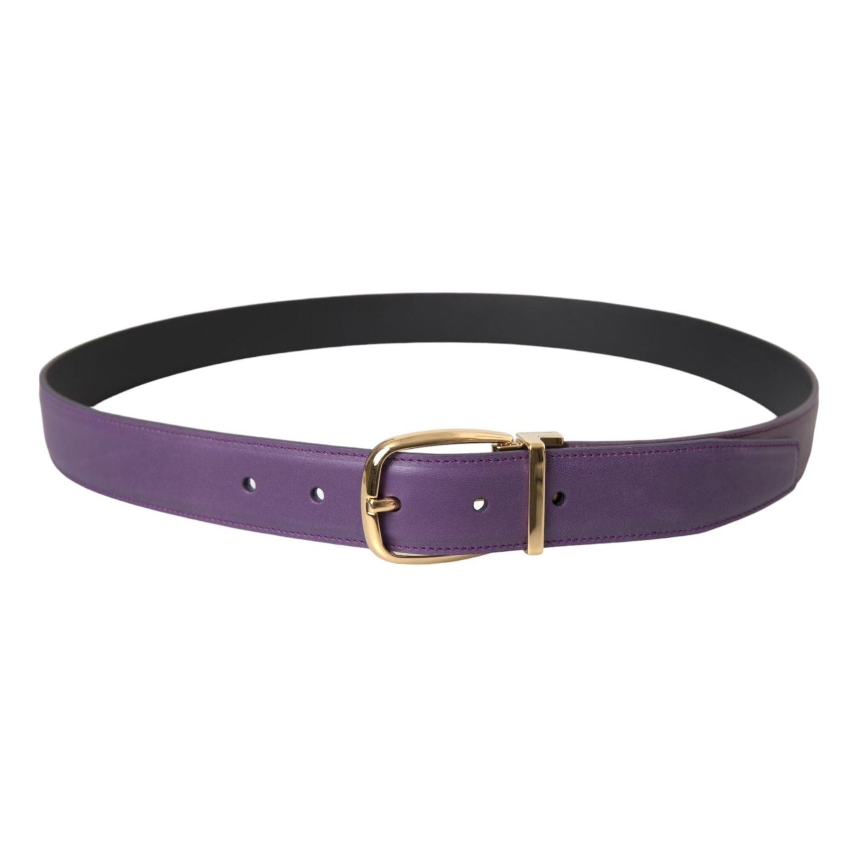 Purple Leather Gold Metal Buckle Belt Men