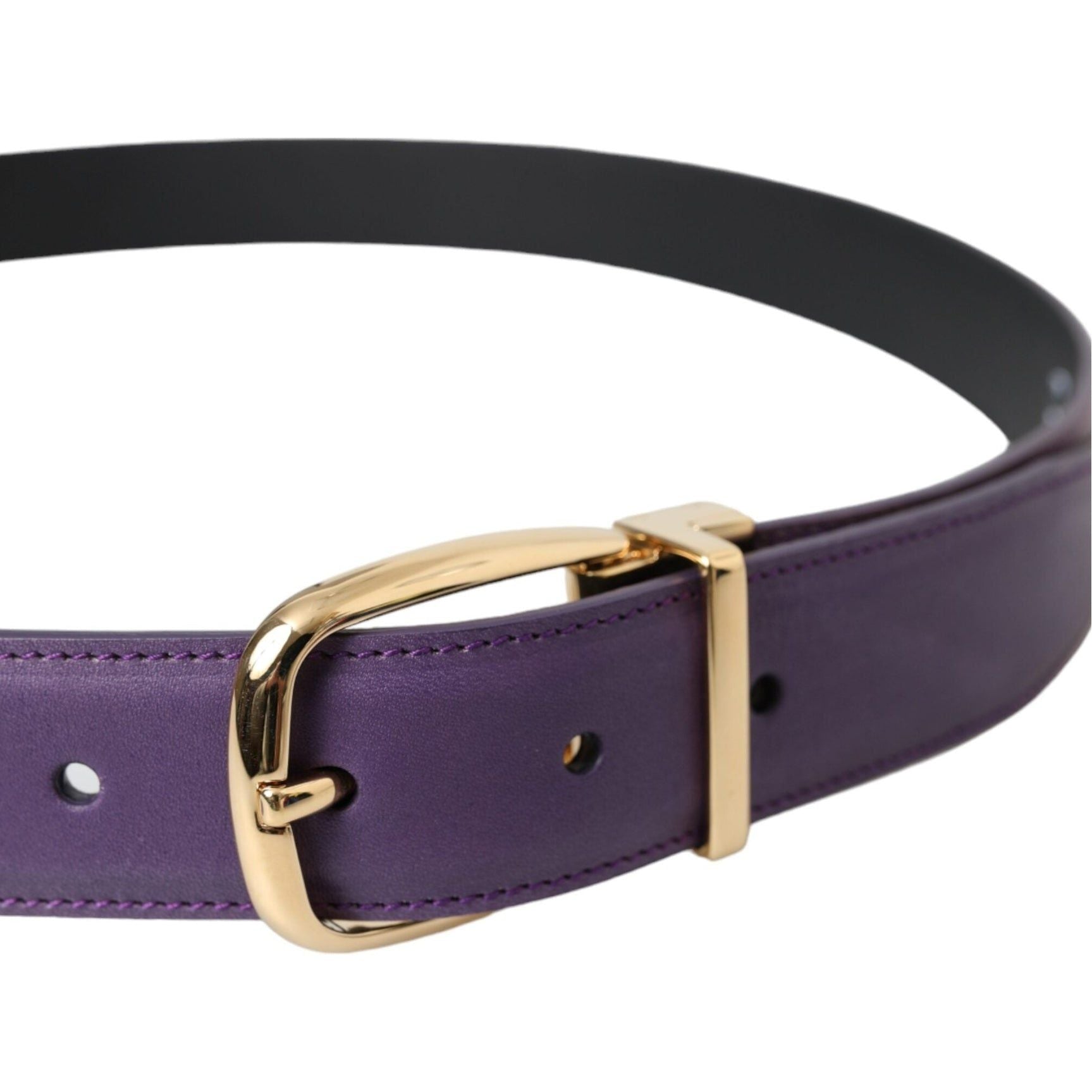 Purple Leather Gold Metal Buckle Belt Men