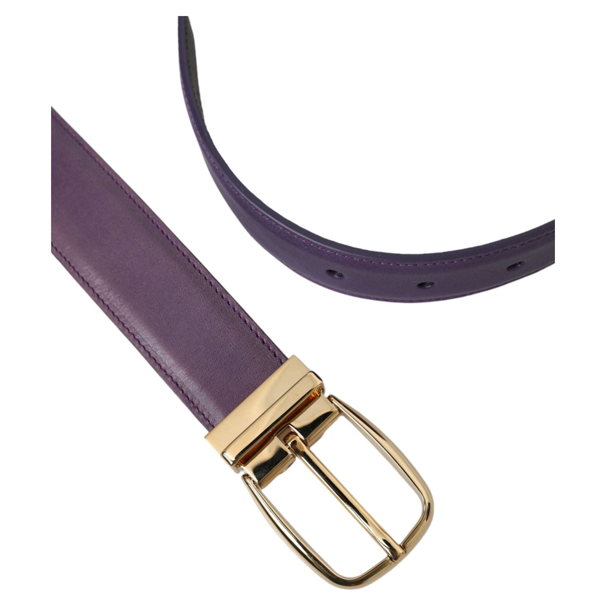 Purple Leather Gold Metal Buckle Belt Men