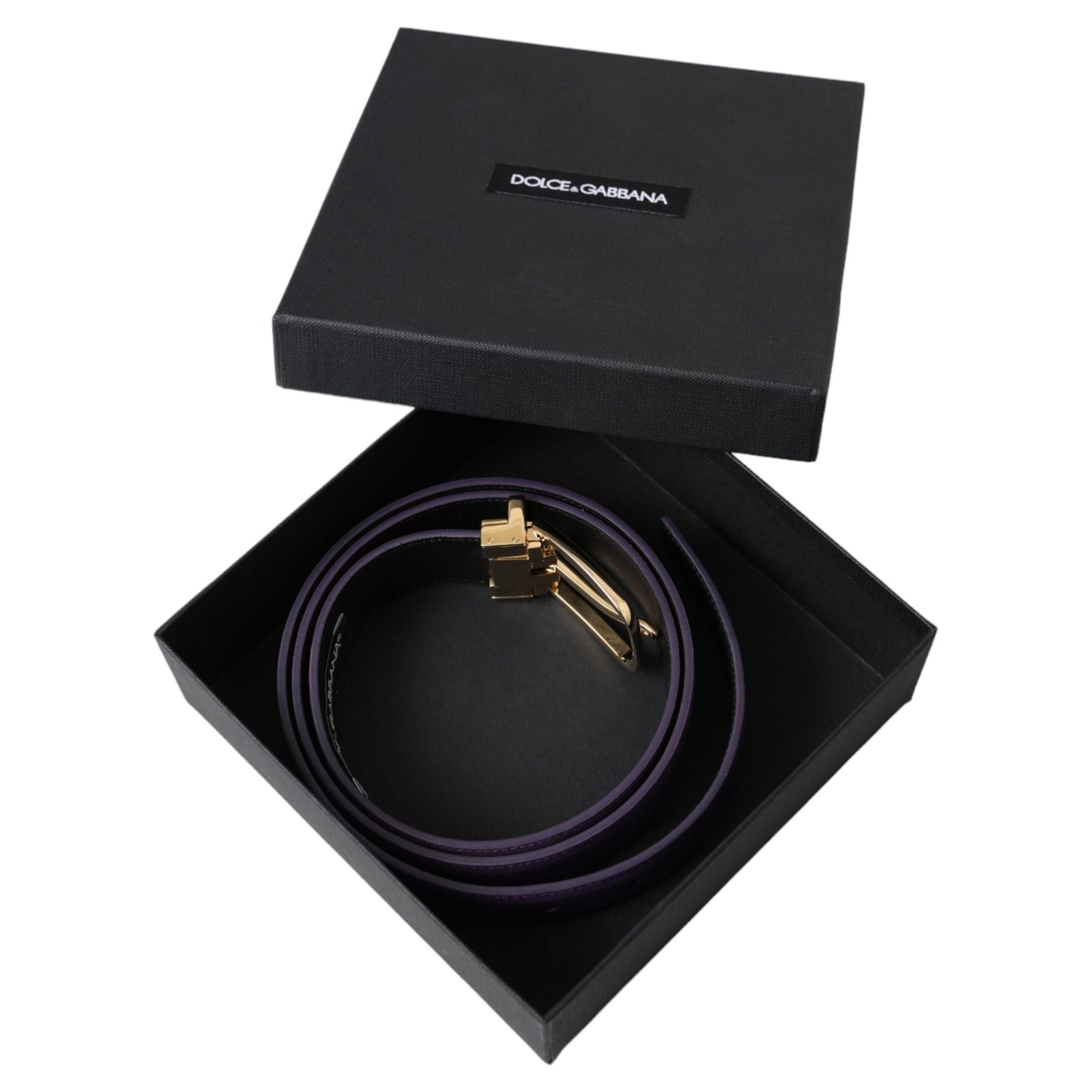 Purple Leather Gold Metal Buckle Belt Men