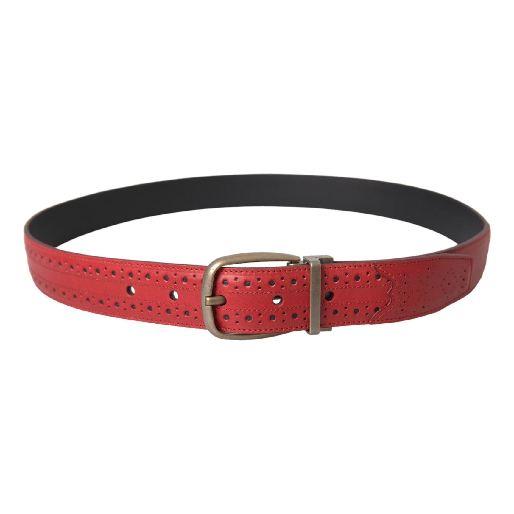 Red Perforated Leather Metal Buckle Belt Men