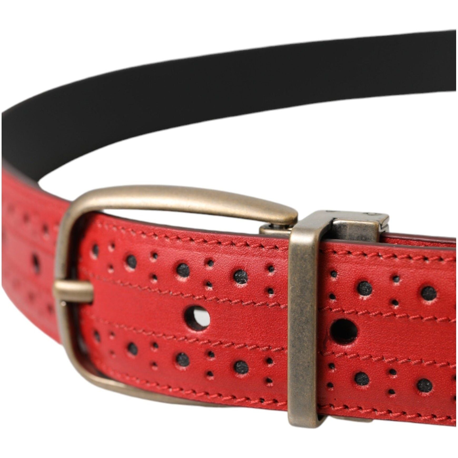 Red Perforated Leather Metal Buckle Belt Men