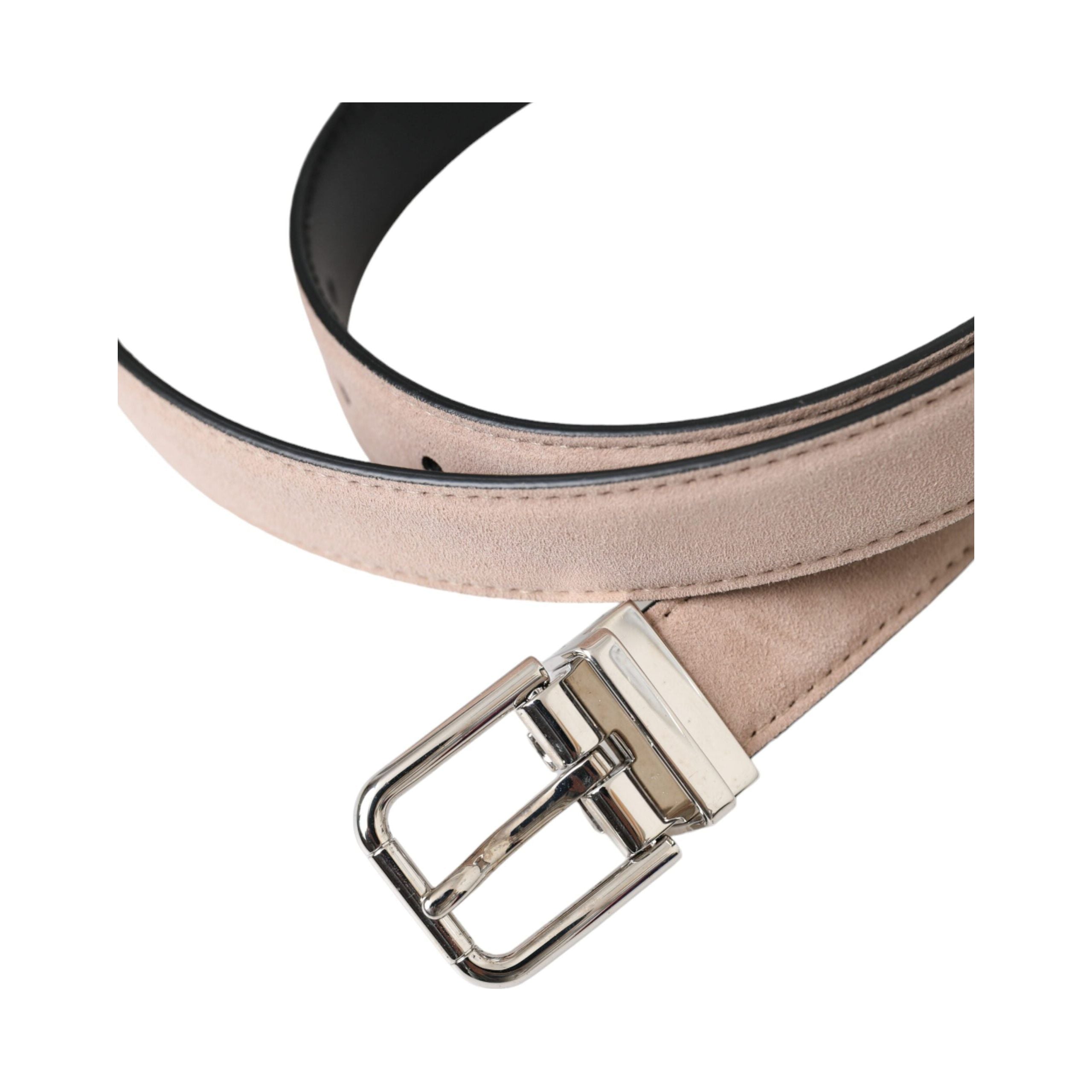 Beige Suede Leather Silver Buckle Belt Men