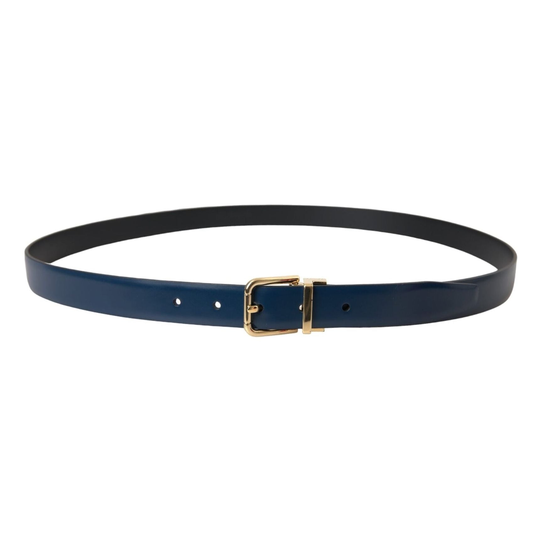 Blue Calf Leather Gold Metal Buckle Belt Men