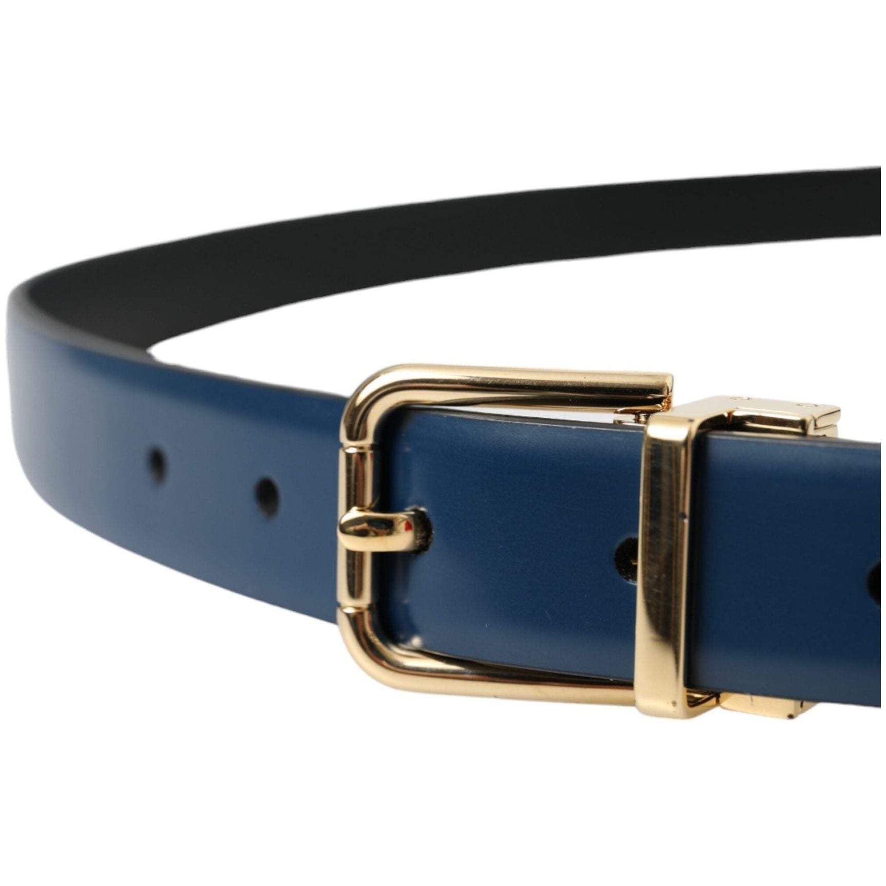 Blue Calf Leather Gold Metal Buckle Belt Men