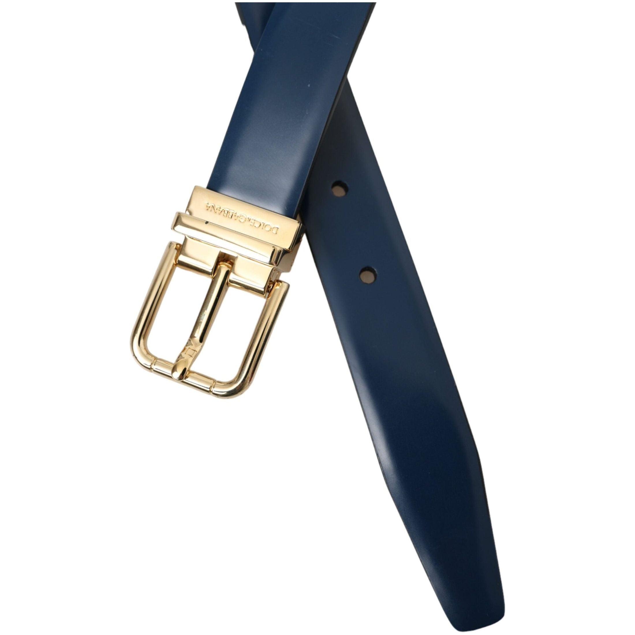 Blue Calf Leather Gold Metal Buckle Belt Men