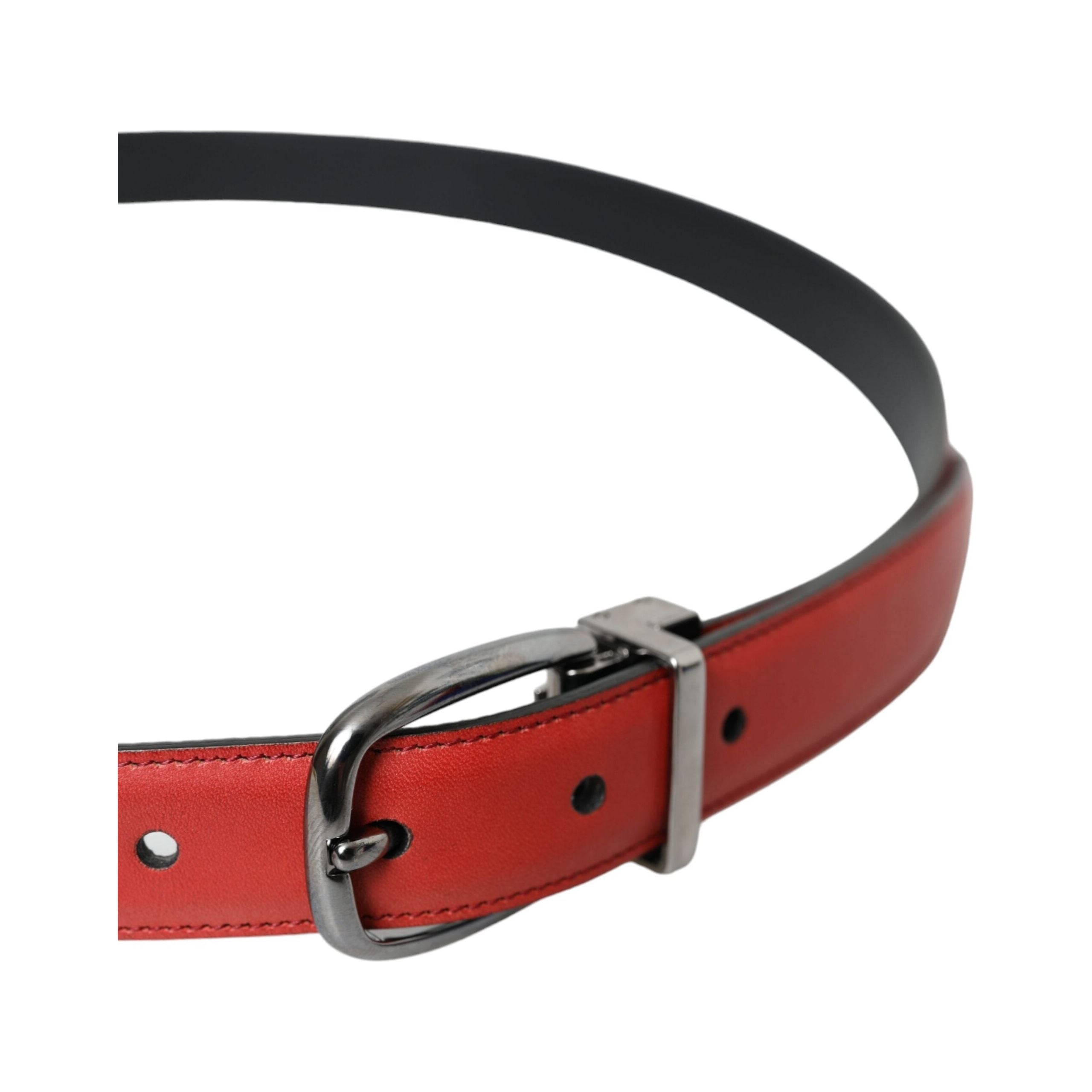 Red Leather Silver Metal Buckle Belt Men