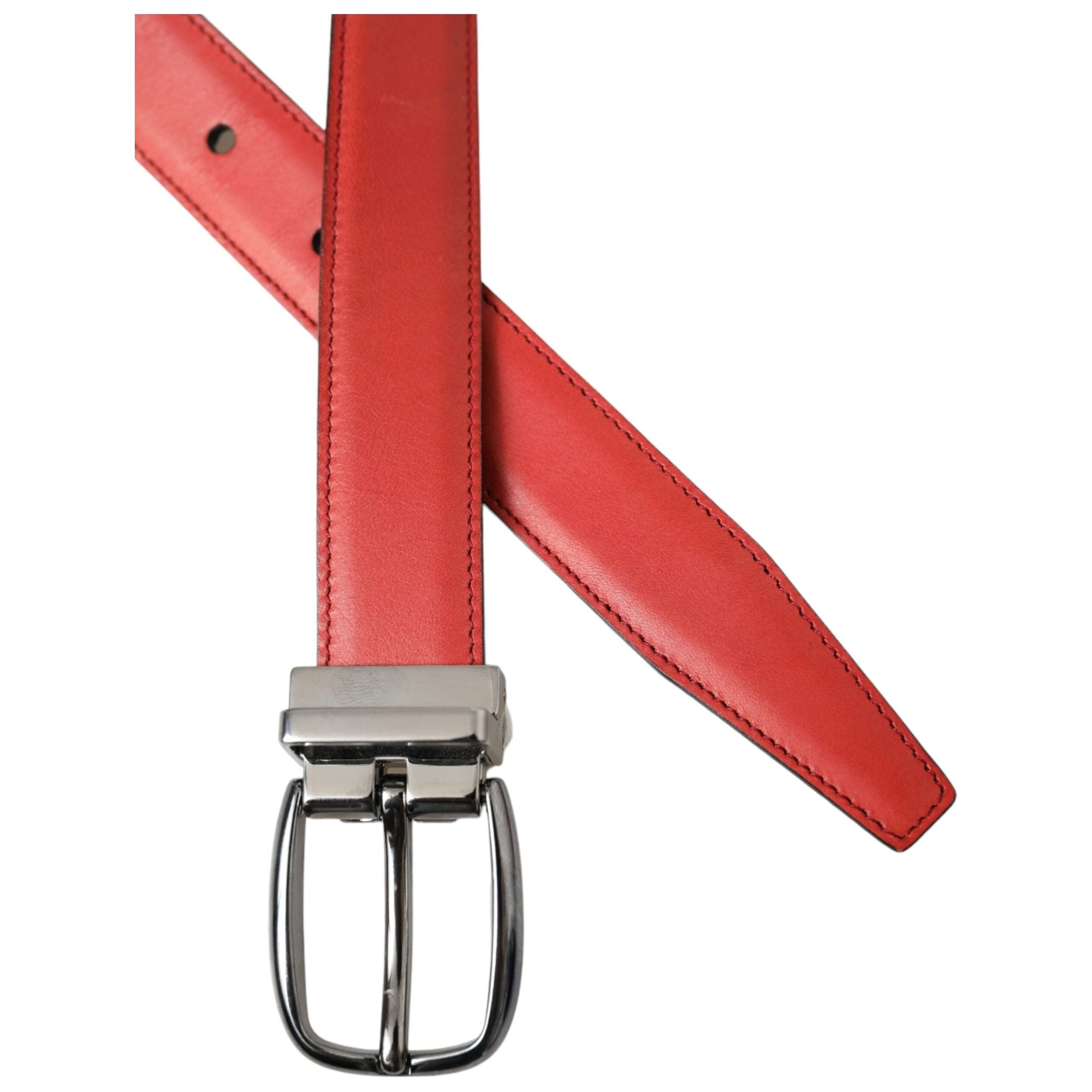 Red Leather Silver Metal Buckle Belt Men