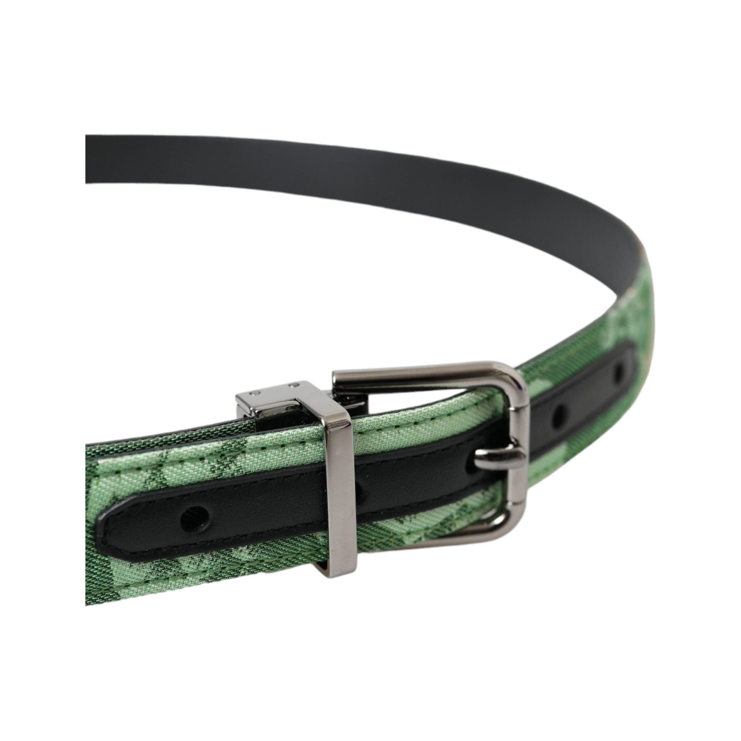 Green Leather Jacquard Silver Metal Buckle Belt