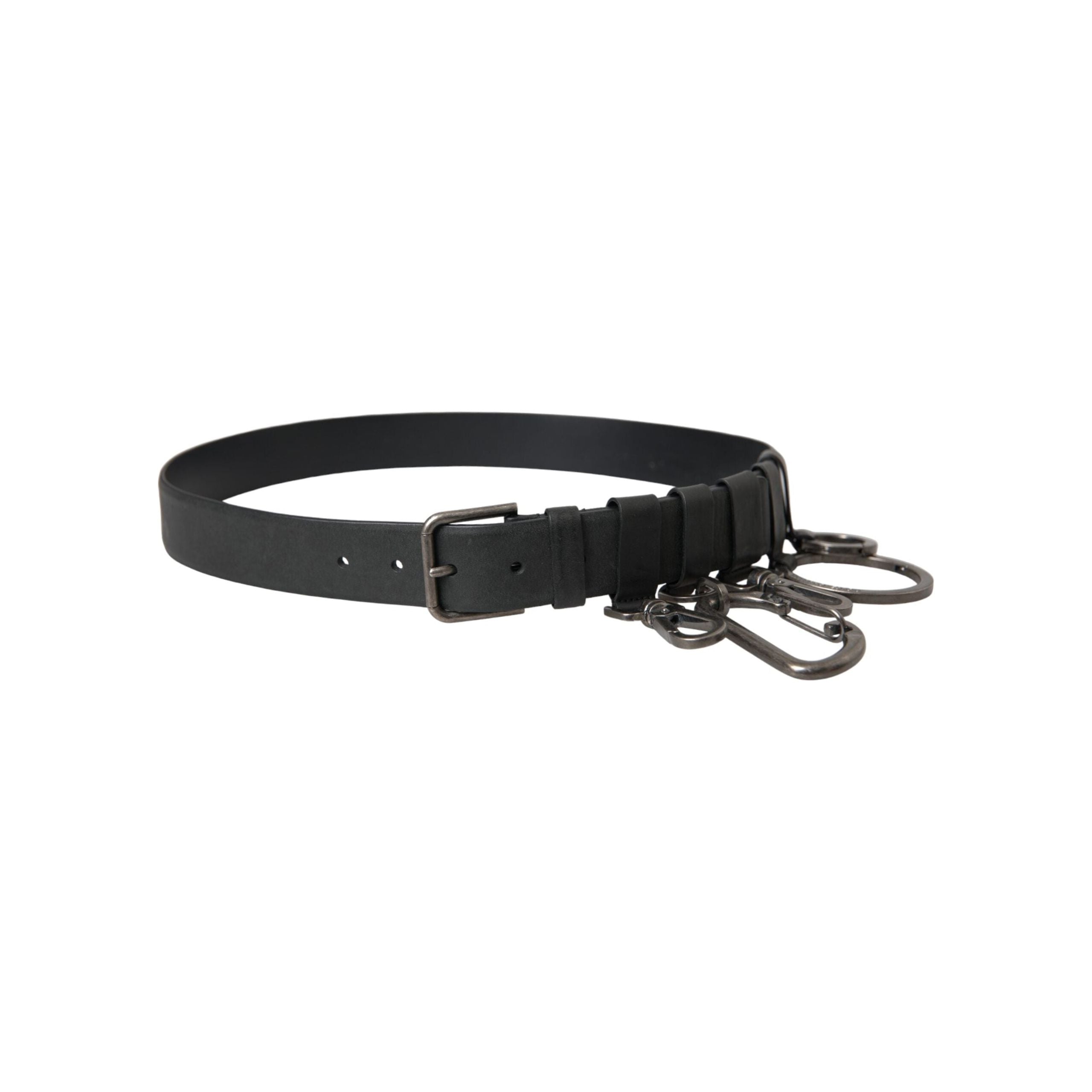 Black Calf Leather Silver Metal Buckle Belt