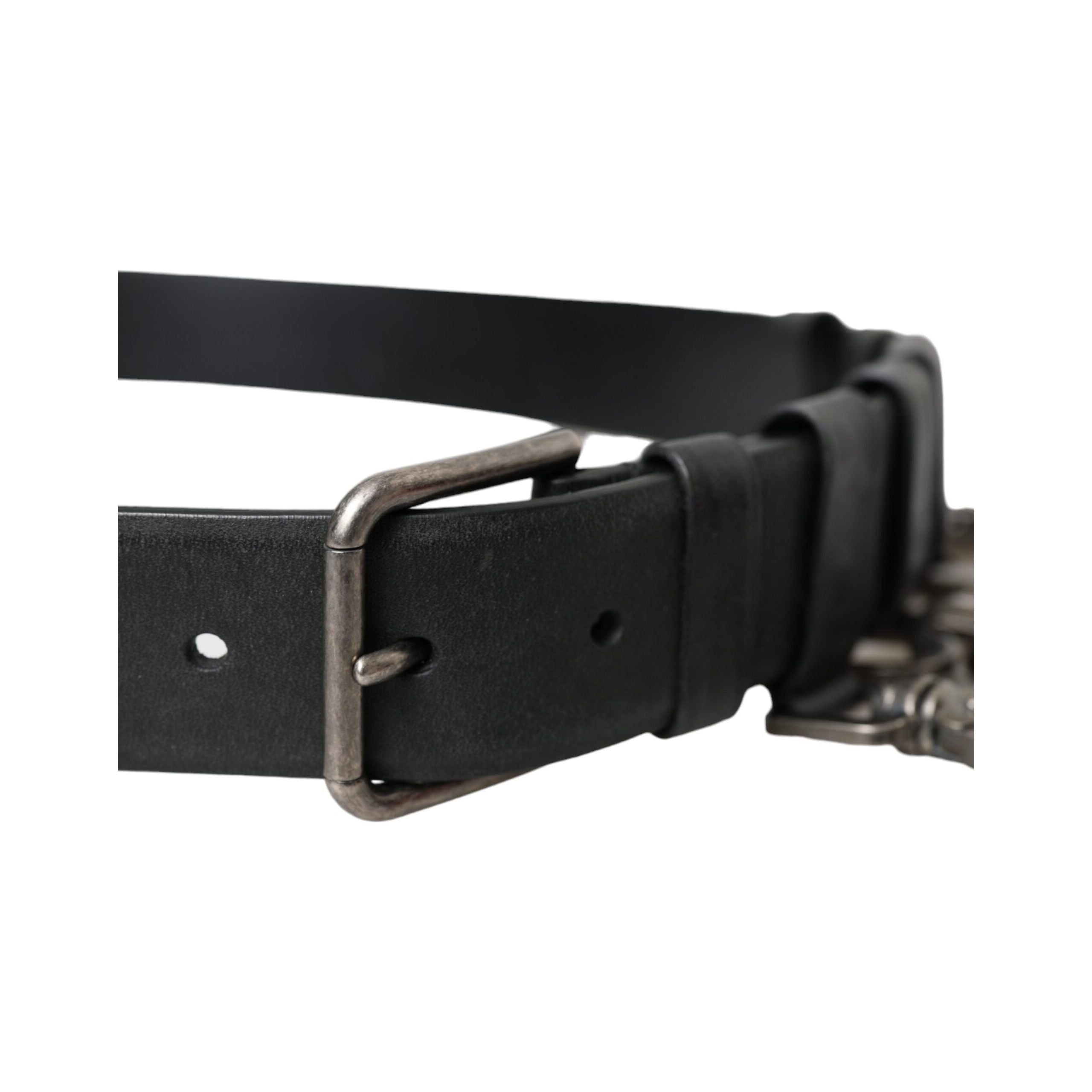 Black Calf Leather Silver Metal Buckle Belt