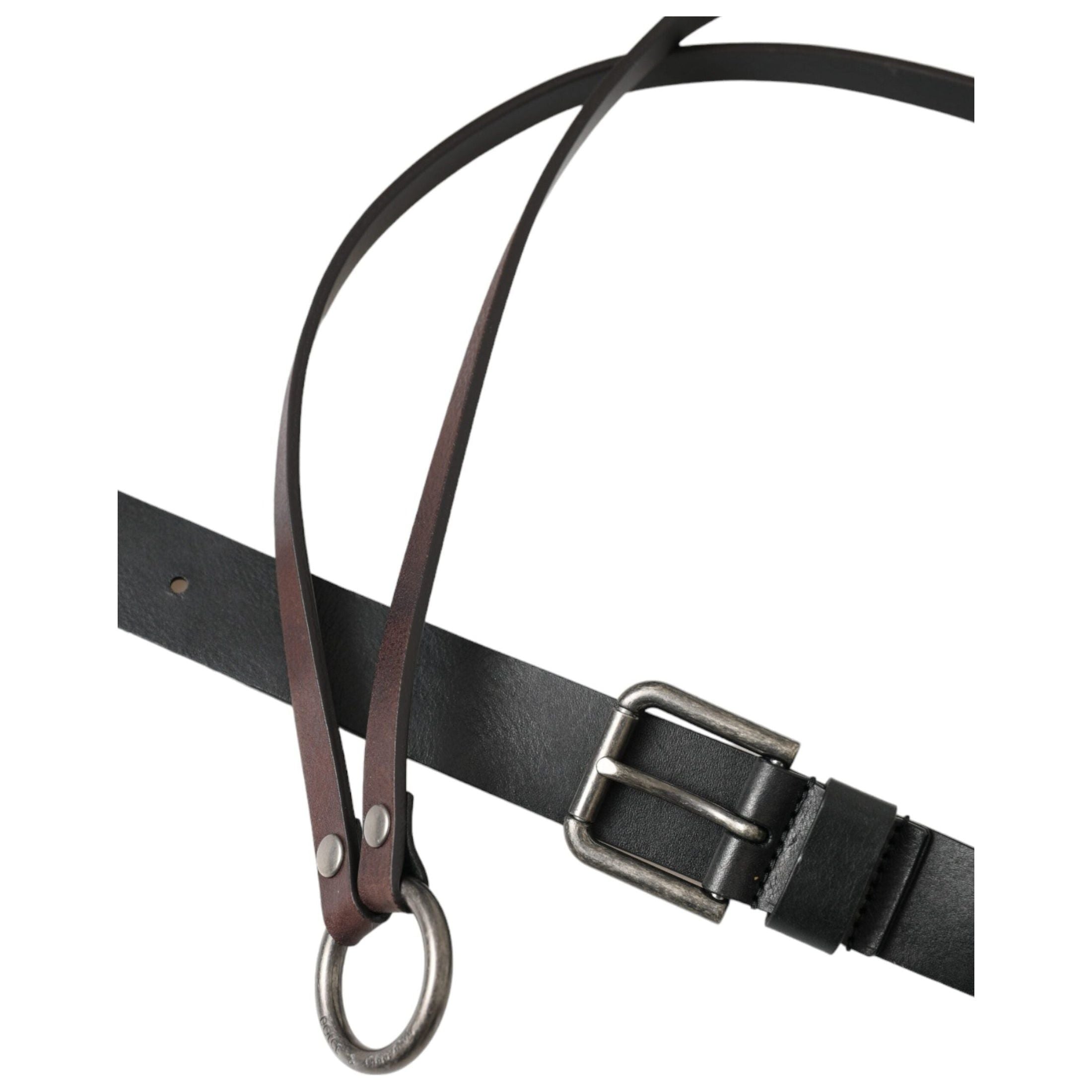 Black Brown Leather Silver Metal Buckle Belt