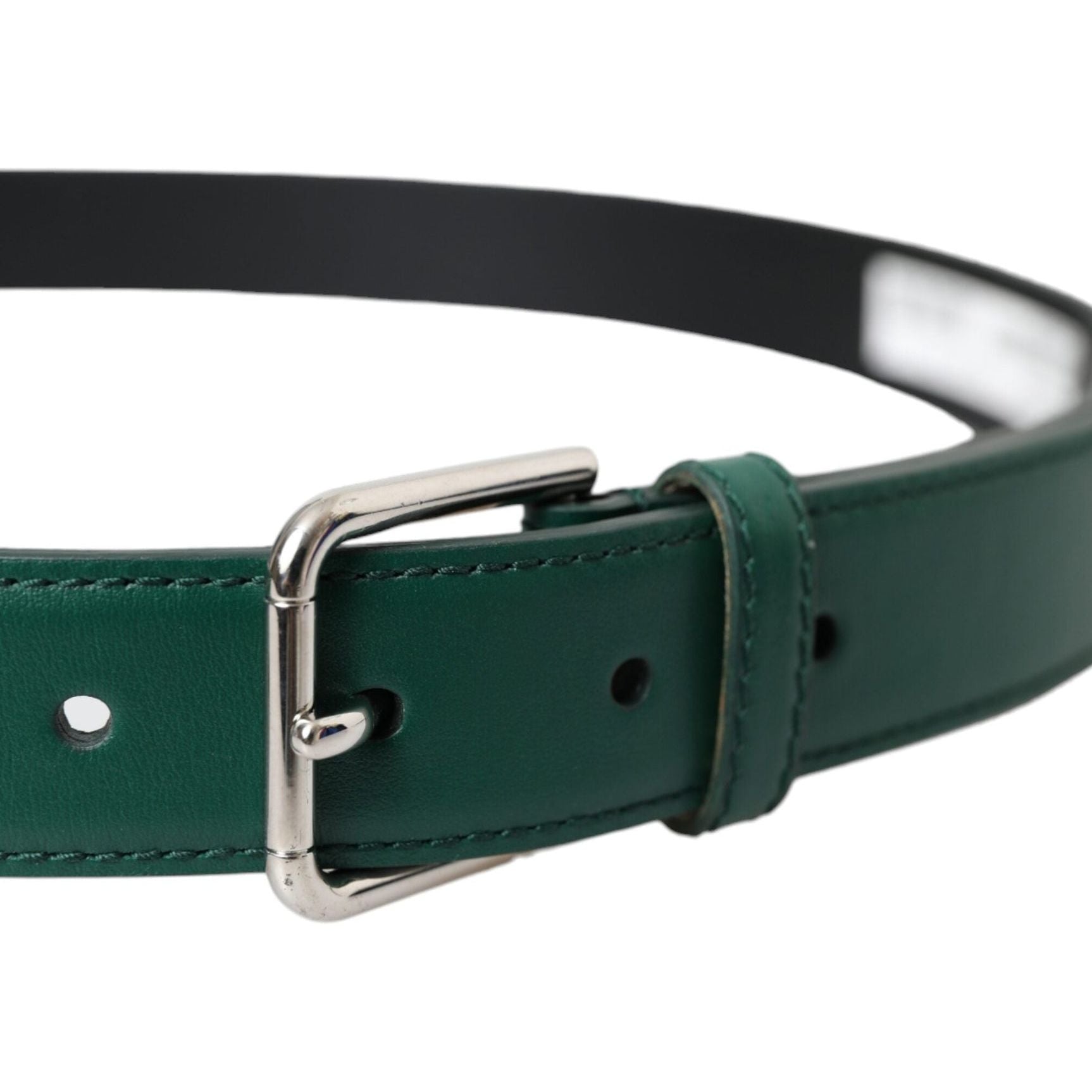 Green Beige Leather Weaved Metal Buckle Belt