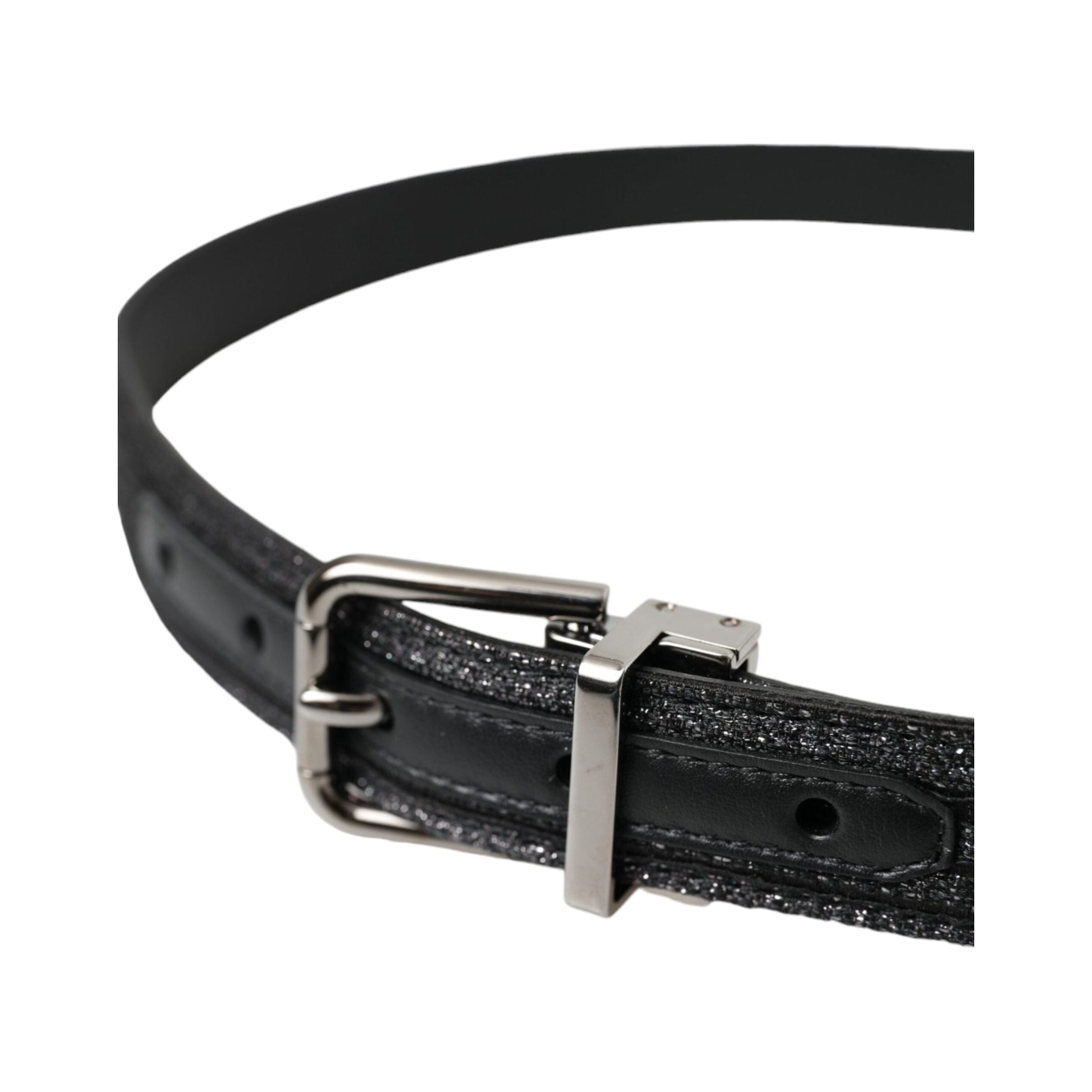 Black Jacquard Stripes Silver Metal Buckle Belt