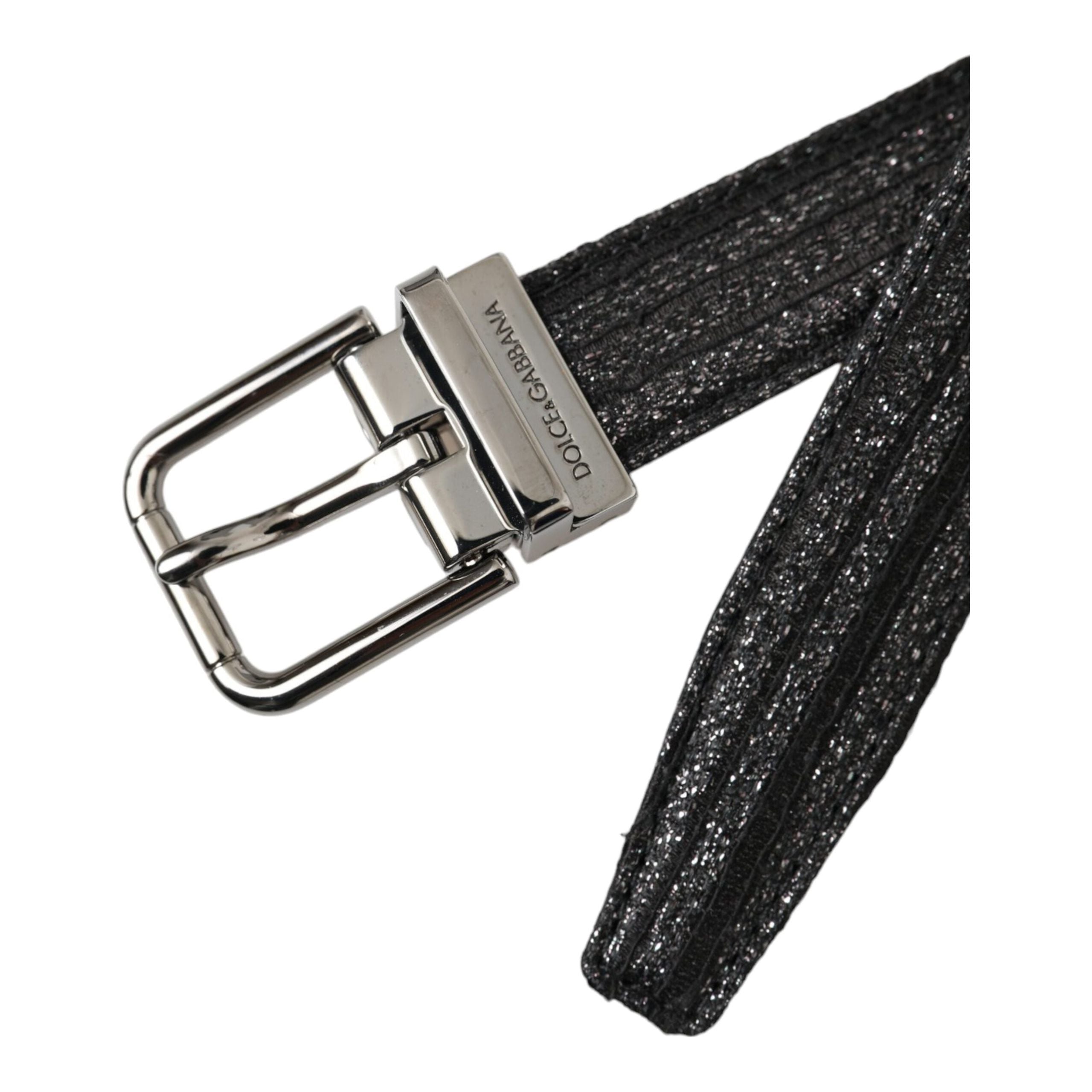 Black Jacquard Stripes Silver Metal Buckle Belt