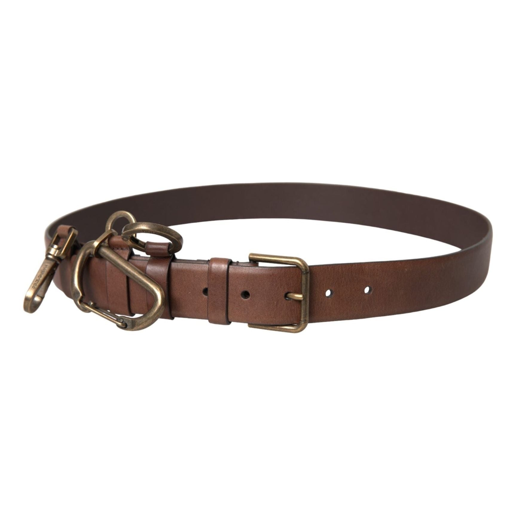 Brown Calf Leather Gold Metal Buckle Belt Men