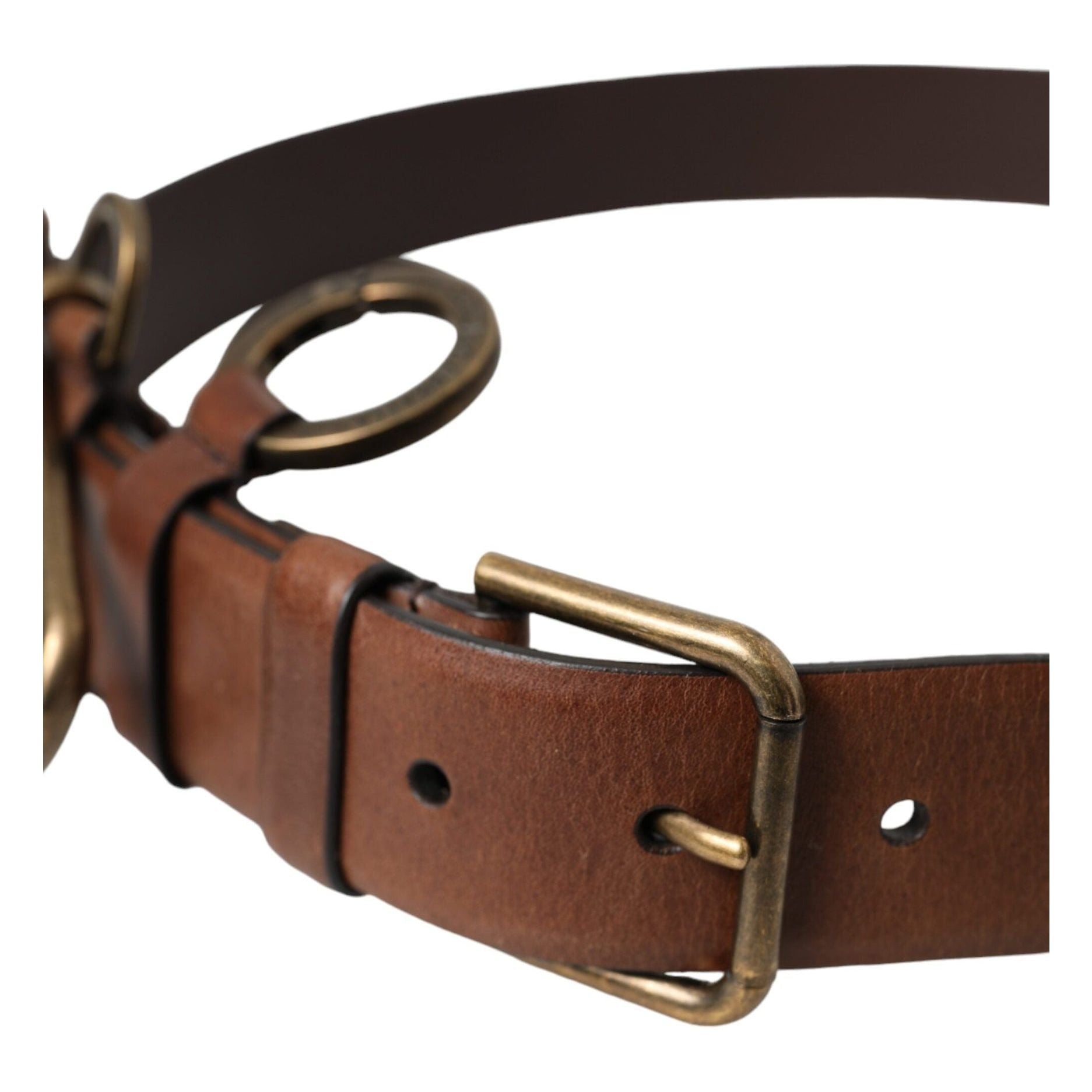 Brown Calf Leather Gold Metal Buckle Belt Men