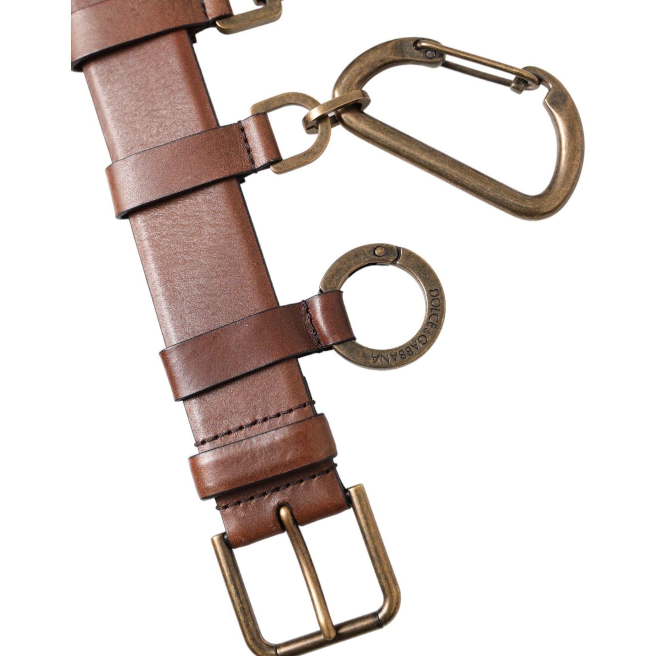 Brown Calf Leather Gold Metal Buckle Belt Men